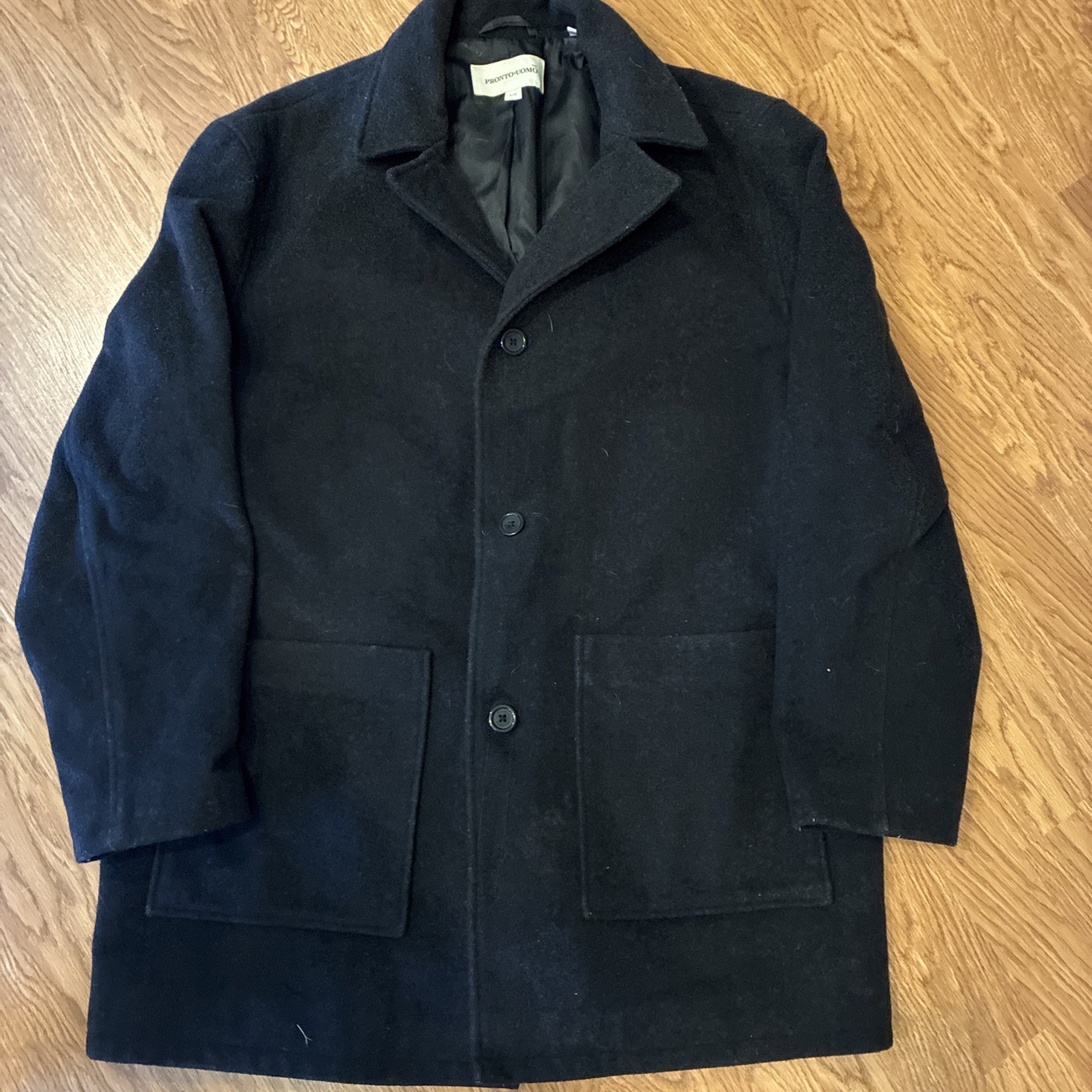 Pronto Uomo Men’s Wool Cashmere Blend Overcoat Car Coat Charcoal Size L