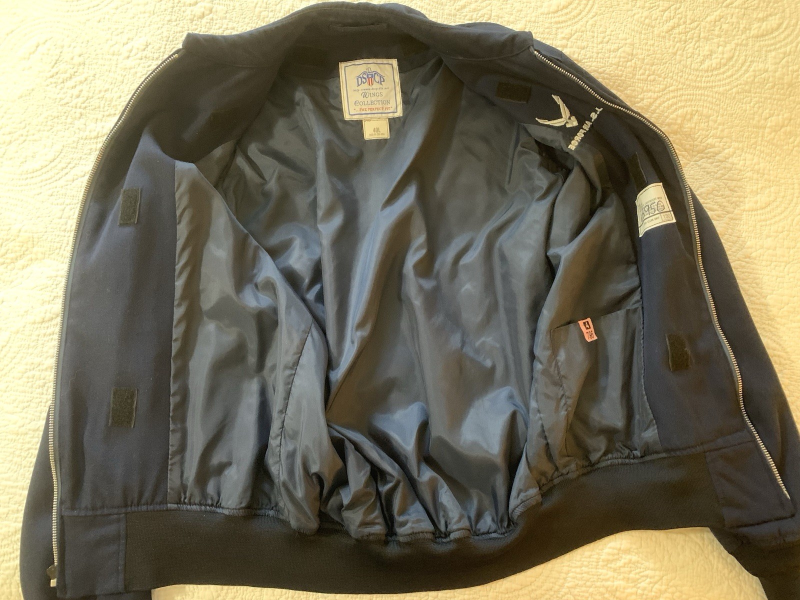 US Air Force Wool Blend Military Jacket Sz 40L Blue Zip Up Coat USAF Cool Patch