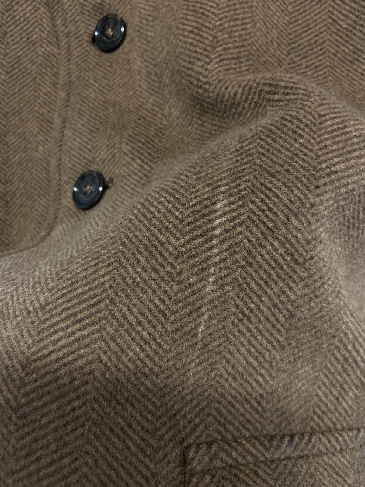 Coach Brown Herringbone Four-Button Wool Single Breasted Overcoat Men’s L