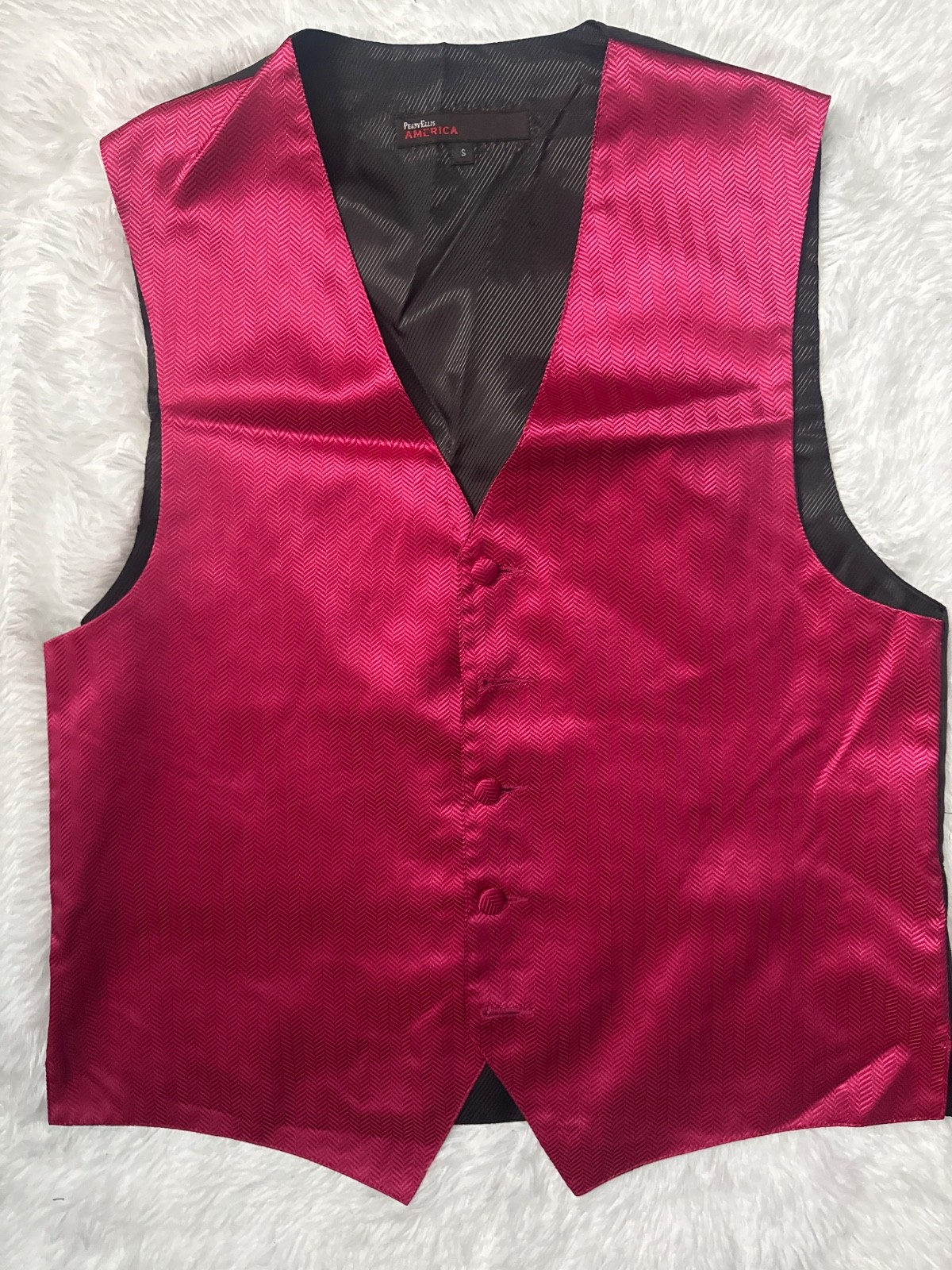 Perry Ellis Men’s Waistcoat Vest Suit Formal Tuxedo Button Up Size Small Red