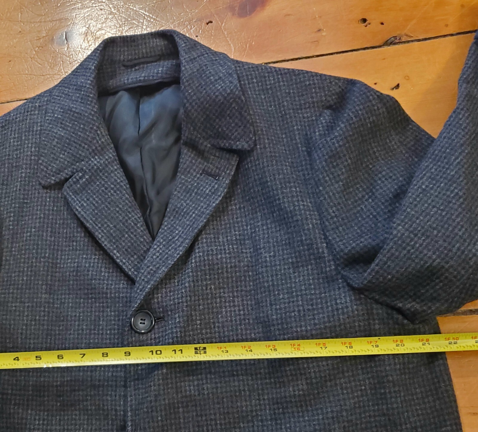Vintage 50s Dundee Wool Over Coat Mens LARGE Gray Black TWEED With Pockets