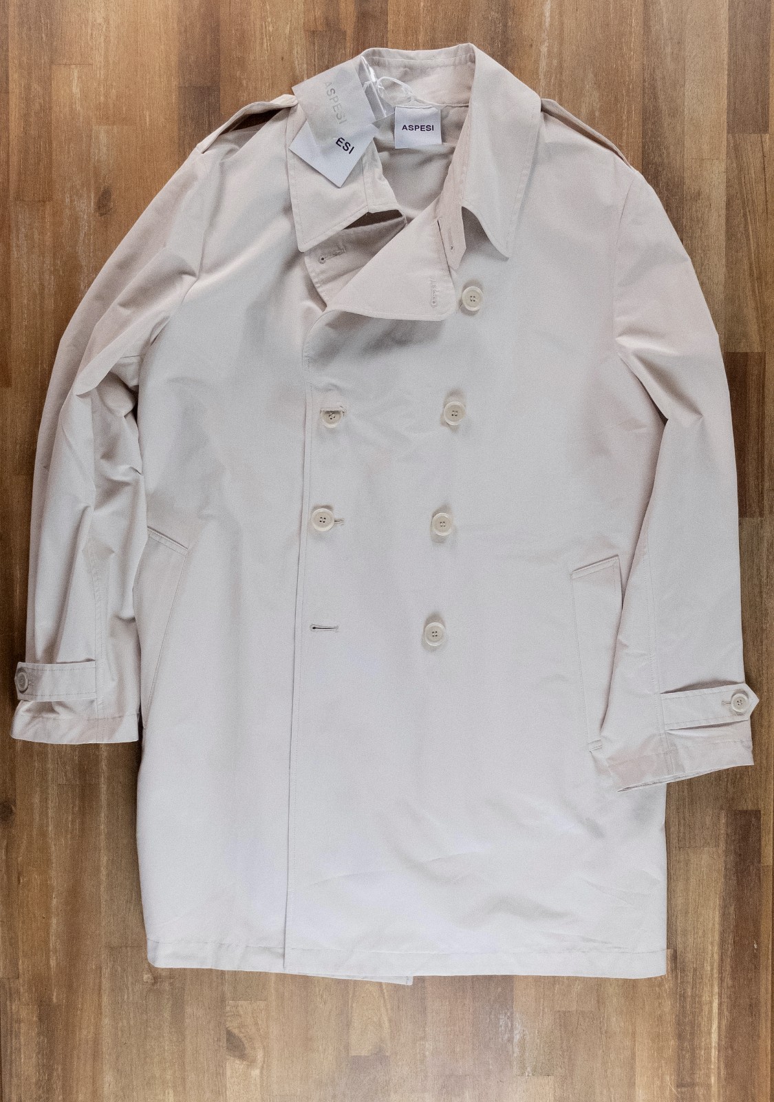 (NO CUSTOMS TAX) ASPESI beige double breasted cotton blend trench coat Size XL