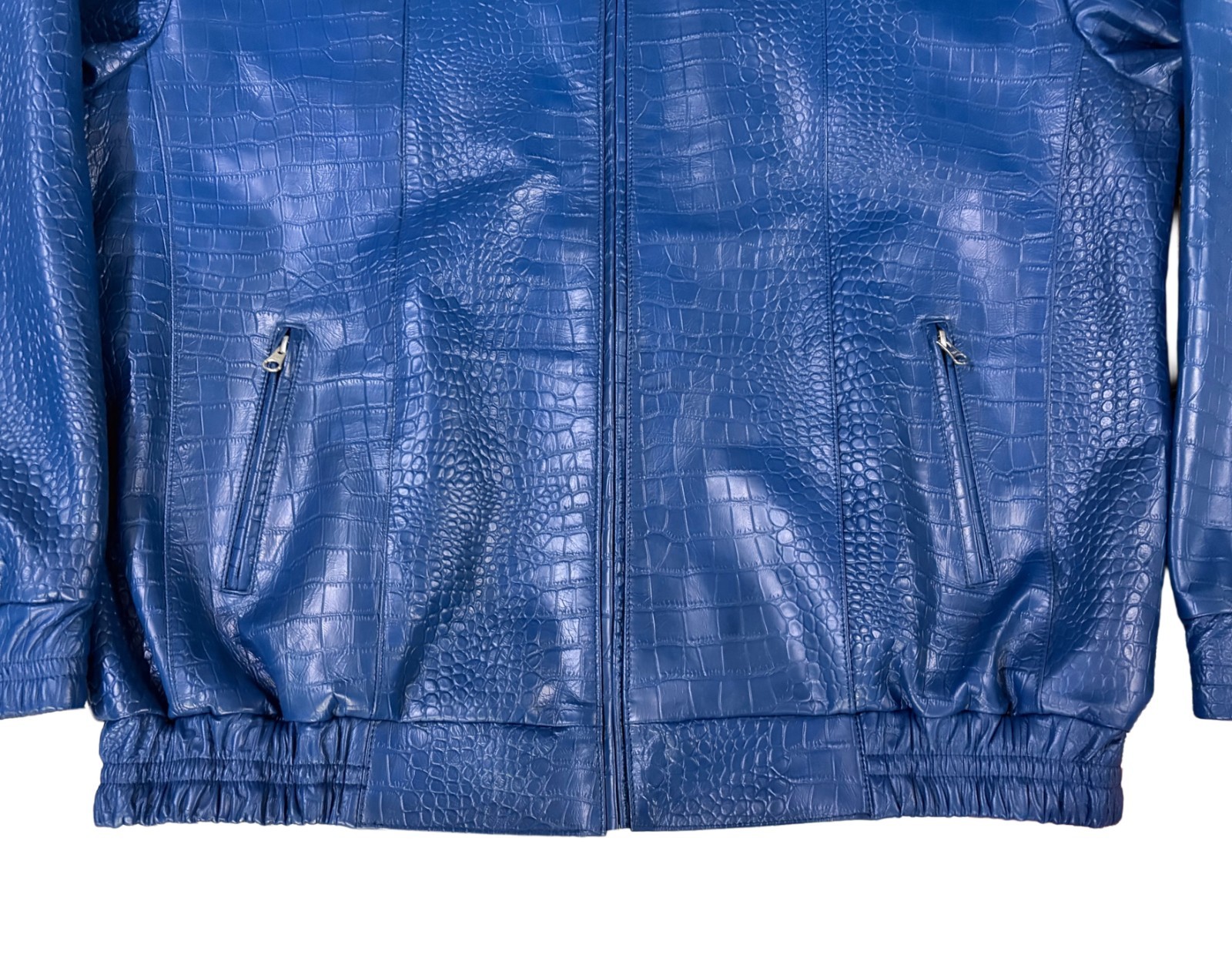 Men’s Blue Crocodile Pattern Jacket Real Leather Premium Bomber Zip Up Jacket