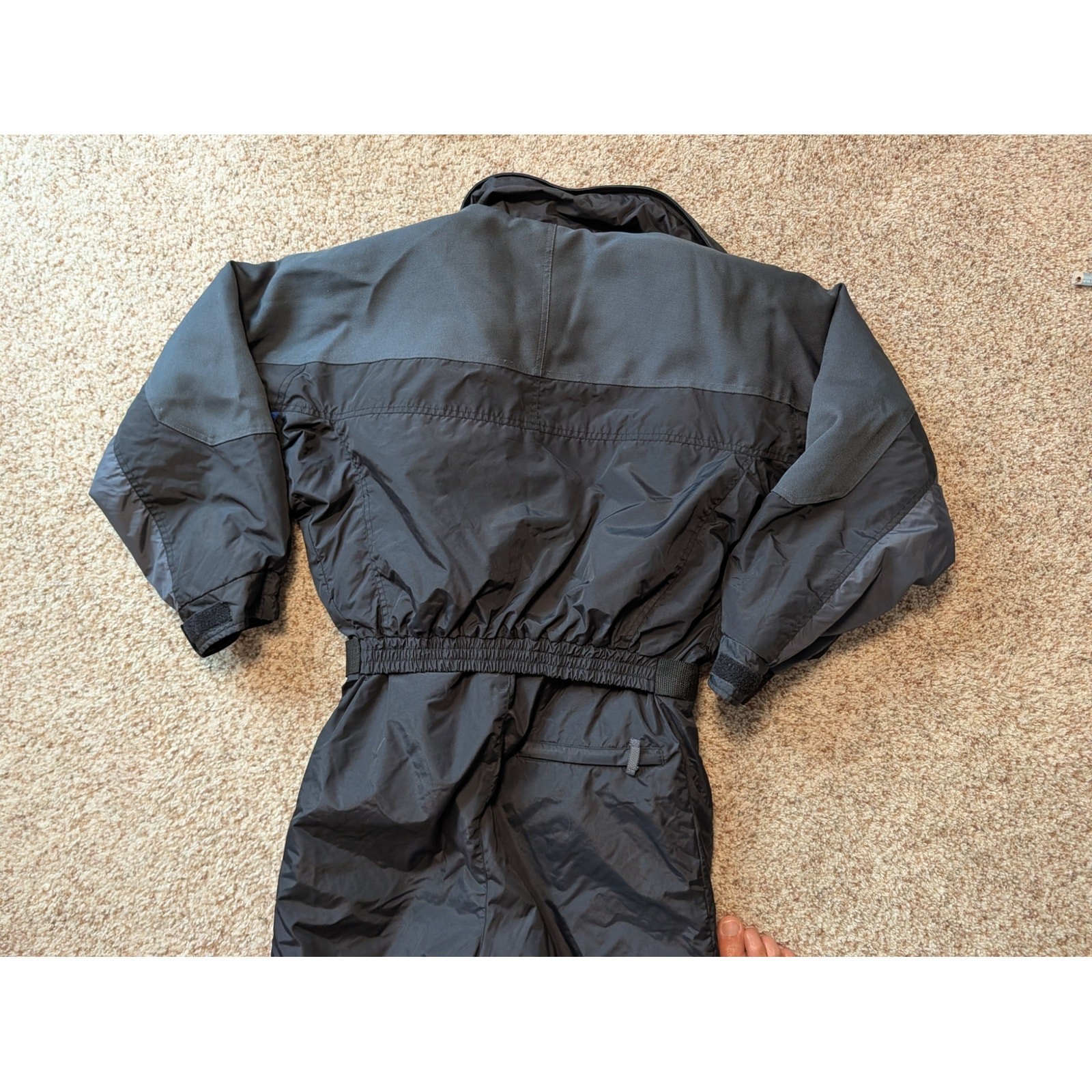 Columbia Vintage 1Pc Ski Suit Mens S Black Blue Trim Belted One Piece Snowsuit