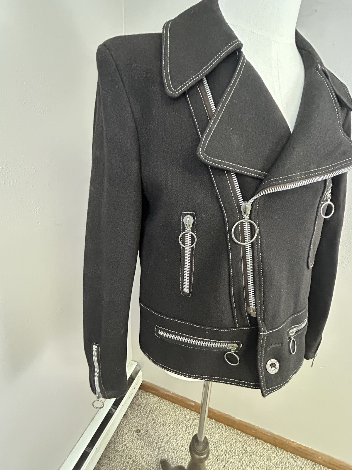 Vintage 80s 90s New Wave Asymmetrical Zipper Wool Jacket EU 52