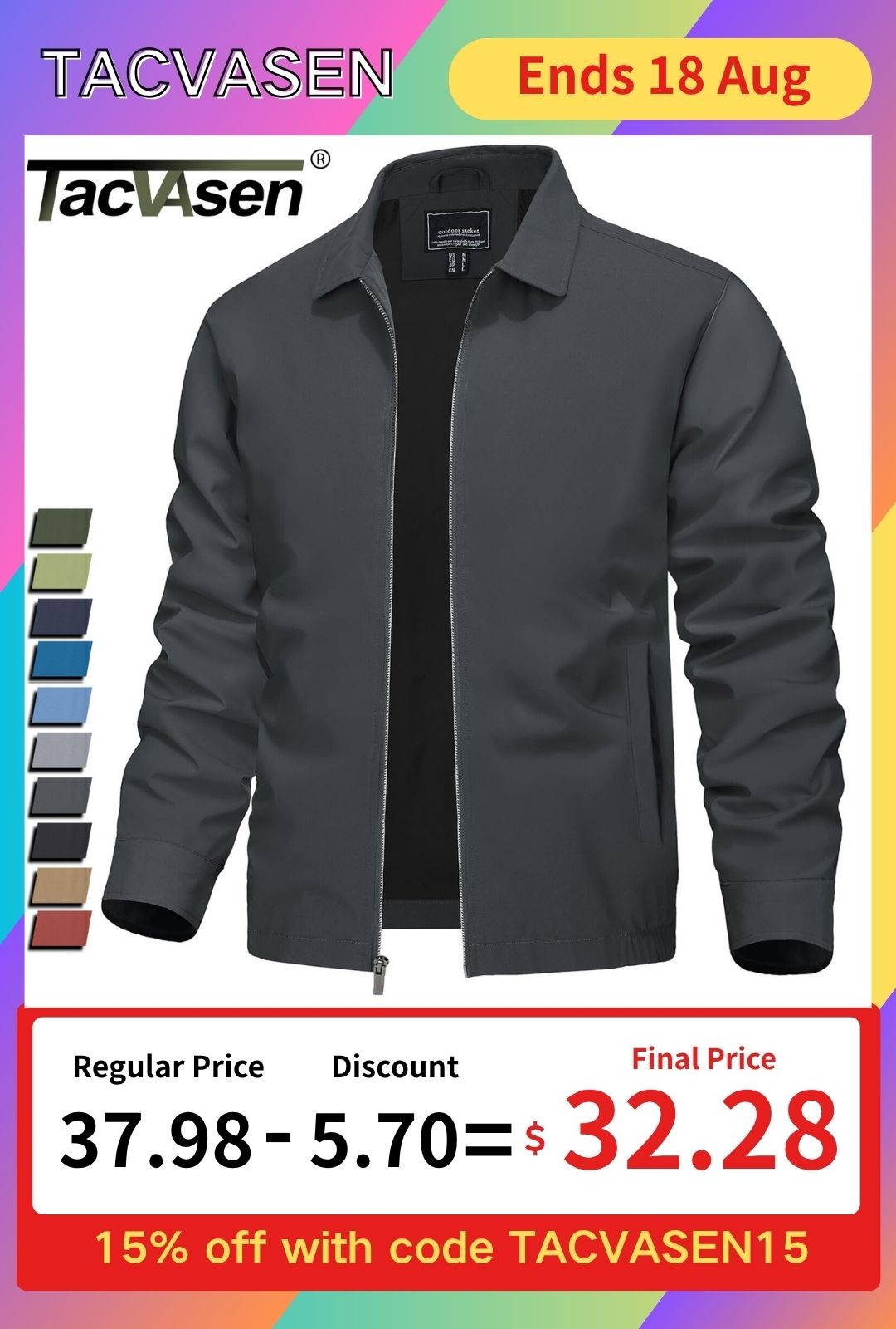 Men’s Lightweight Bomber Jacket Full-Zip Spring Fall Track Coat Casual Outwear