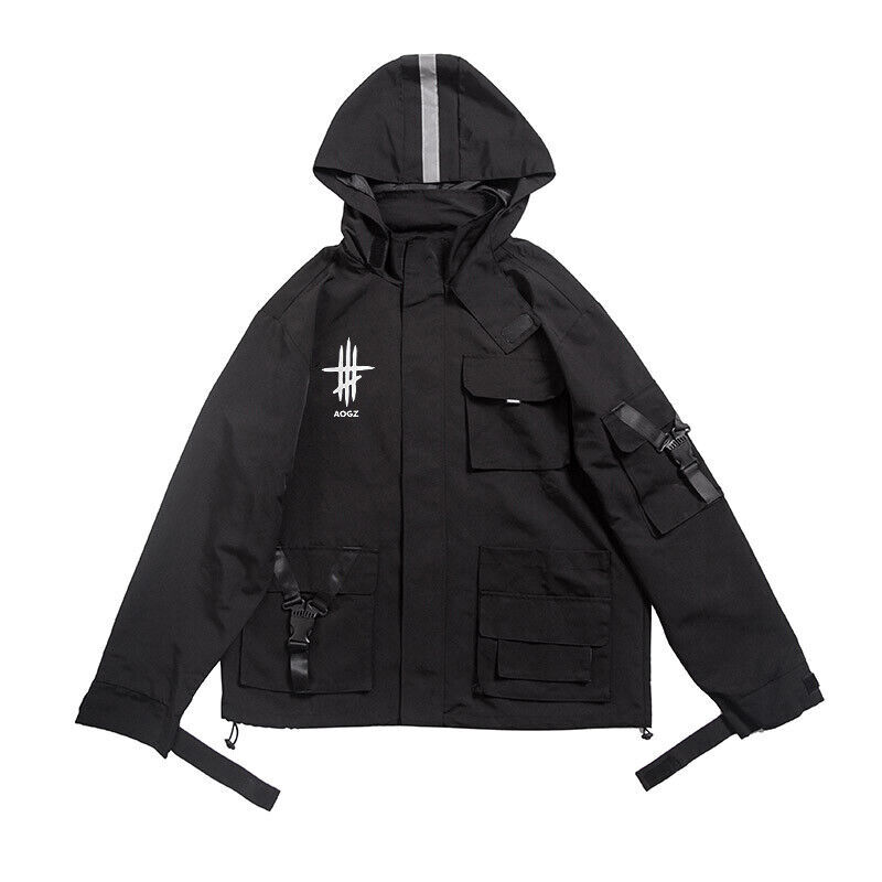 Niepce Techwear Cargo Jacket Streetwear Fashion Black Zipper Windbreaker Coat
