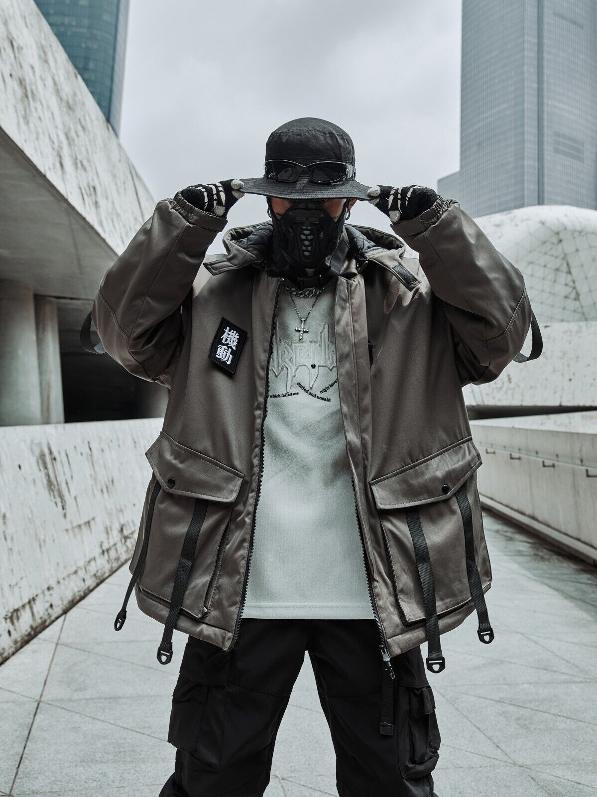 Niepce Japanese Streetwear Winter Parka Jacket with Strap Casual Techwear Coat