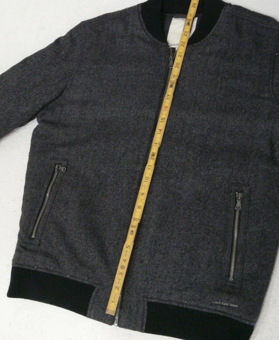 Calvin Klein Bomber Jacket Mens M Charcoal Gray Zip Pockets Ribbed Heavyweight
