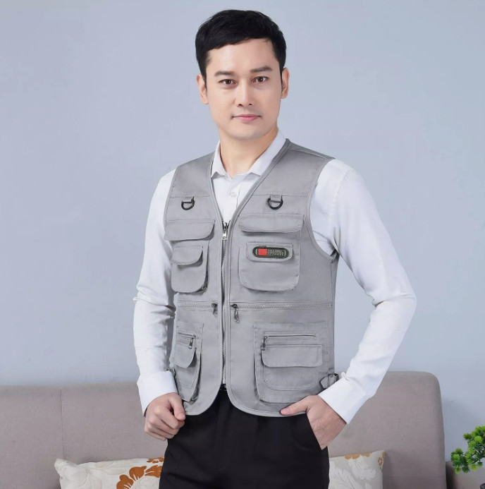 Mens Cargo Tactical Vest Coat Multi Pocket Gilet Photographer Fishing Waistcoat