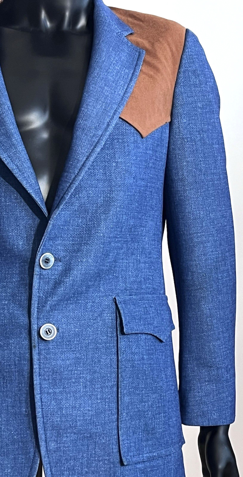Vintage The Knot Men’s L Blue Denim & Leather Western Blazer 1970’s Two Button