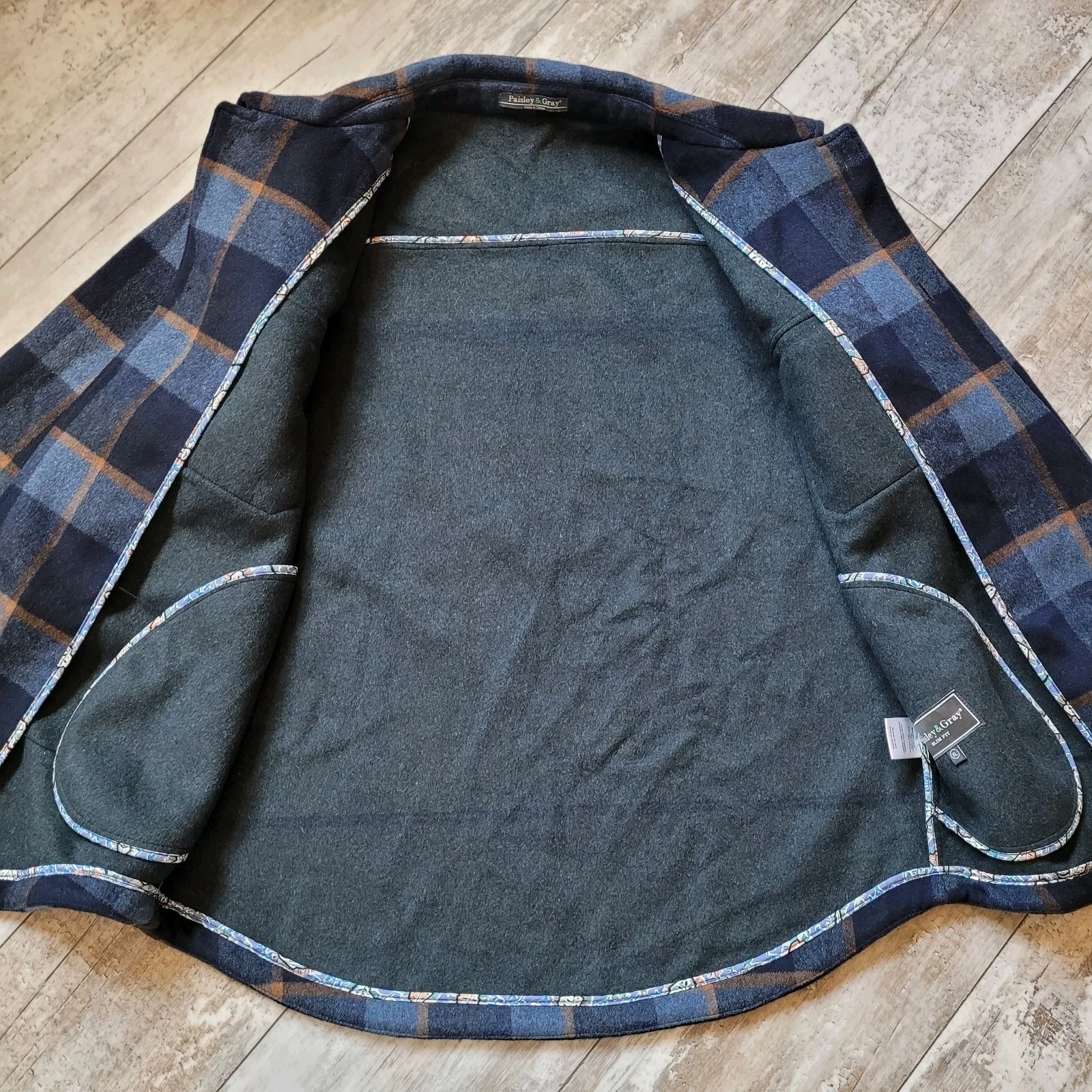 Paisley & Gray Jacket Mens Plaid Wool Blend Slim Fit Pockets Cabincore Size XL