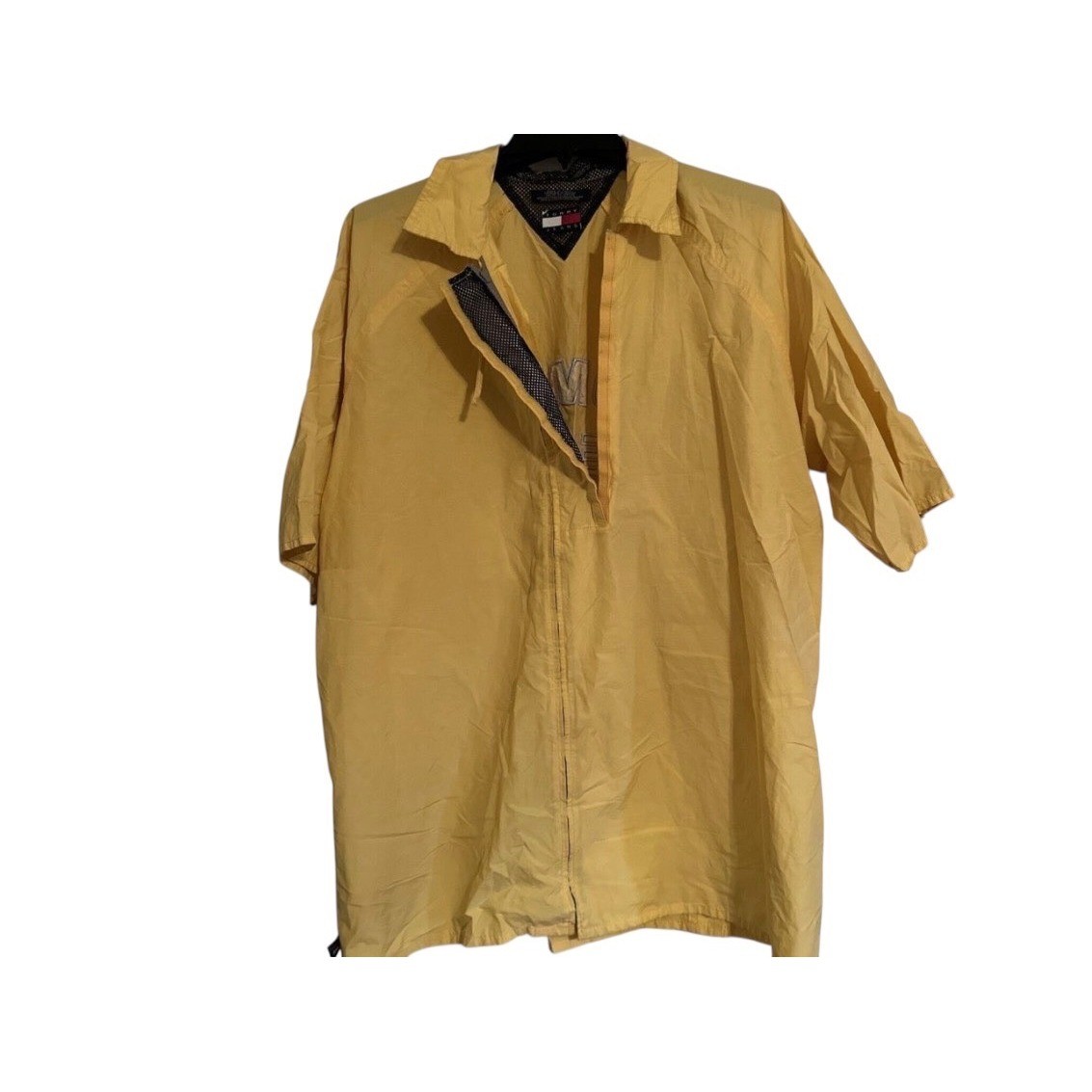Vintage Tommy Jeans Mens XL Yellow Short Sleeve Quarter Zip Windbreaker 1999