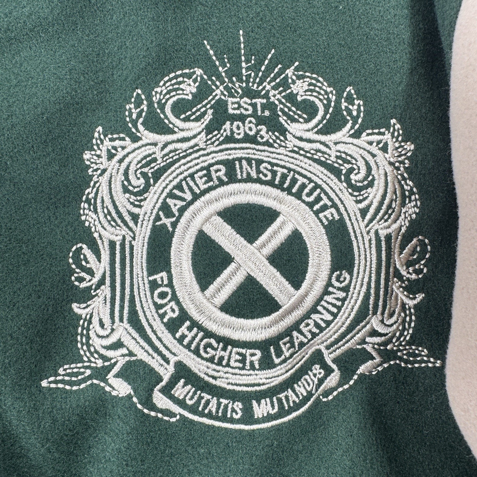 MARVEL X-MEN Varsity Letterman Jacket Green Adult Size S Xavier Institute RARE