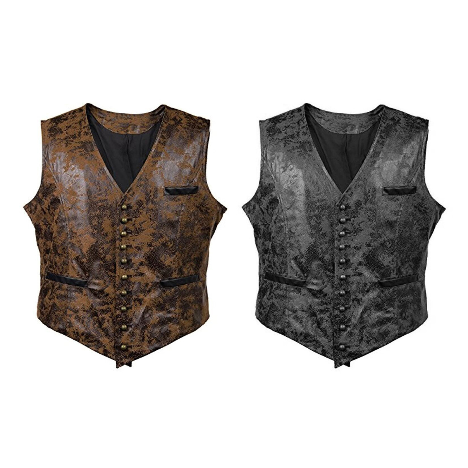 Men Steampunk Gothic Waistcoat Vest Victorian Suit Jacket Coat Halloween Costume