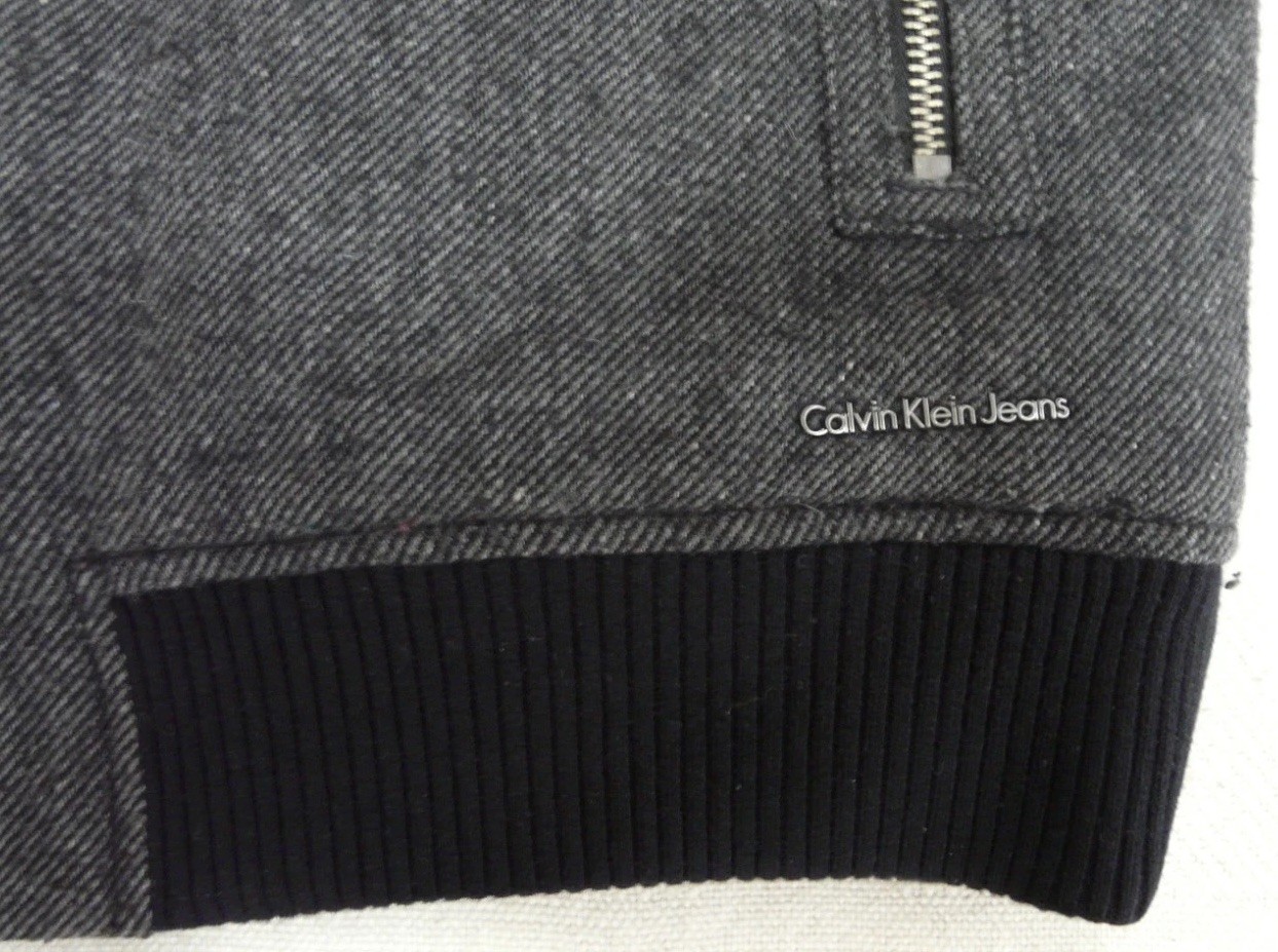Calvin Klein Bomber Jacket Mens M Charcoal Gray Zip Pockets Ribbed Heavyweight