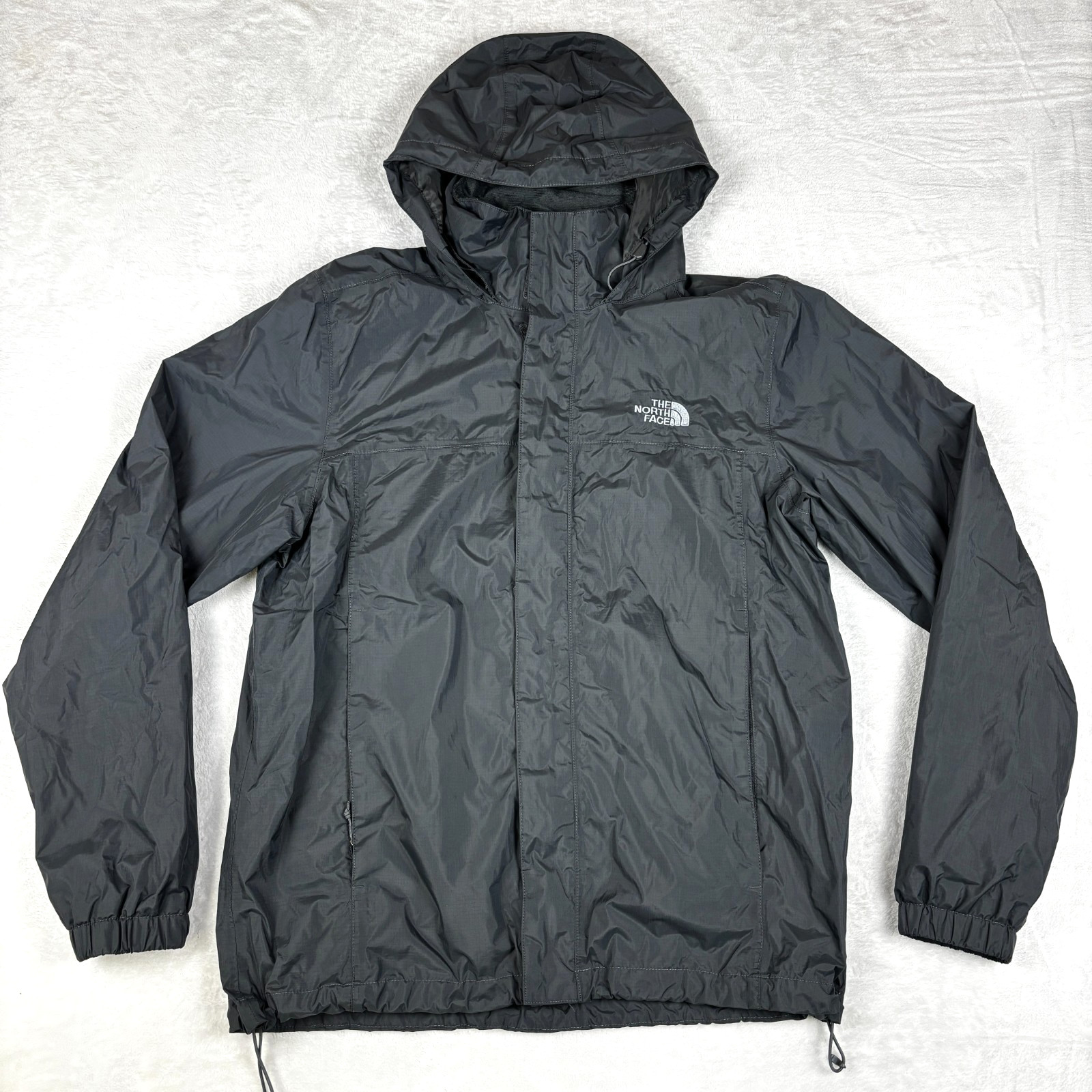 North Face Dryvent Rain Jacket Mens L Gray Nylon Waterproof Hooded Lightweight