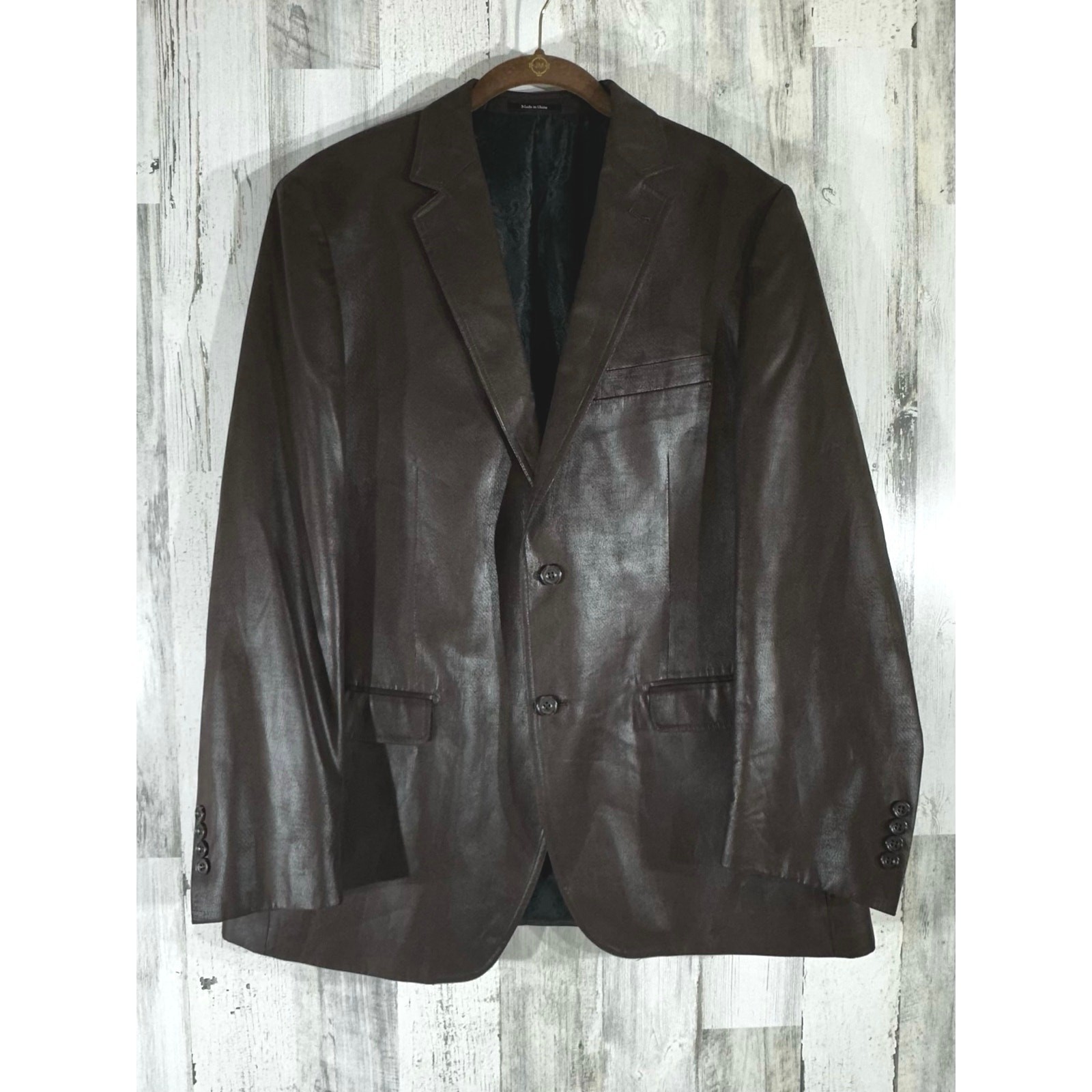 Pronto Uomo Faux Leather Blazer Sport Coat Approximately Size 40 (Medium) Brown