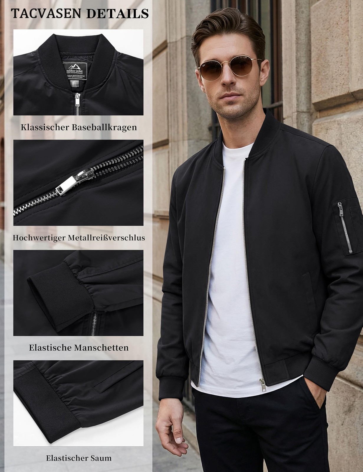 Men’s Lightweight Bomber Jacket Spring Fall Thin Casual Coat Full-Zip Work Coats