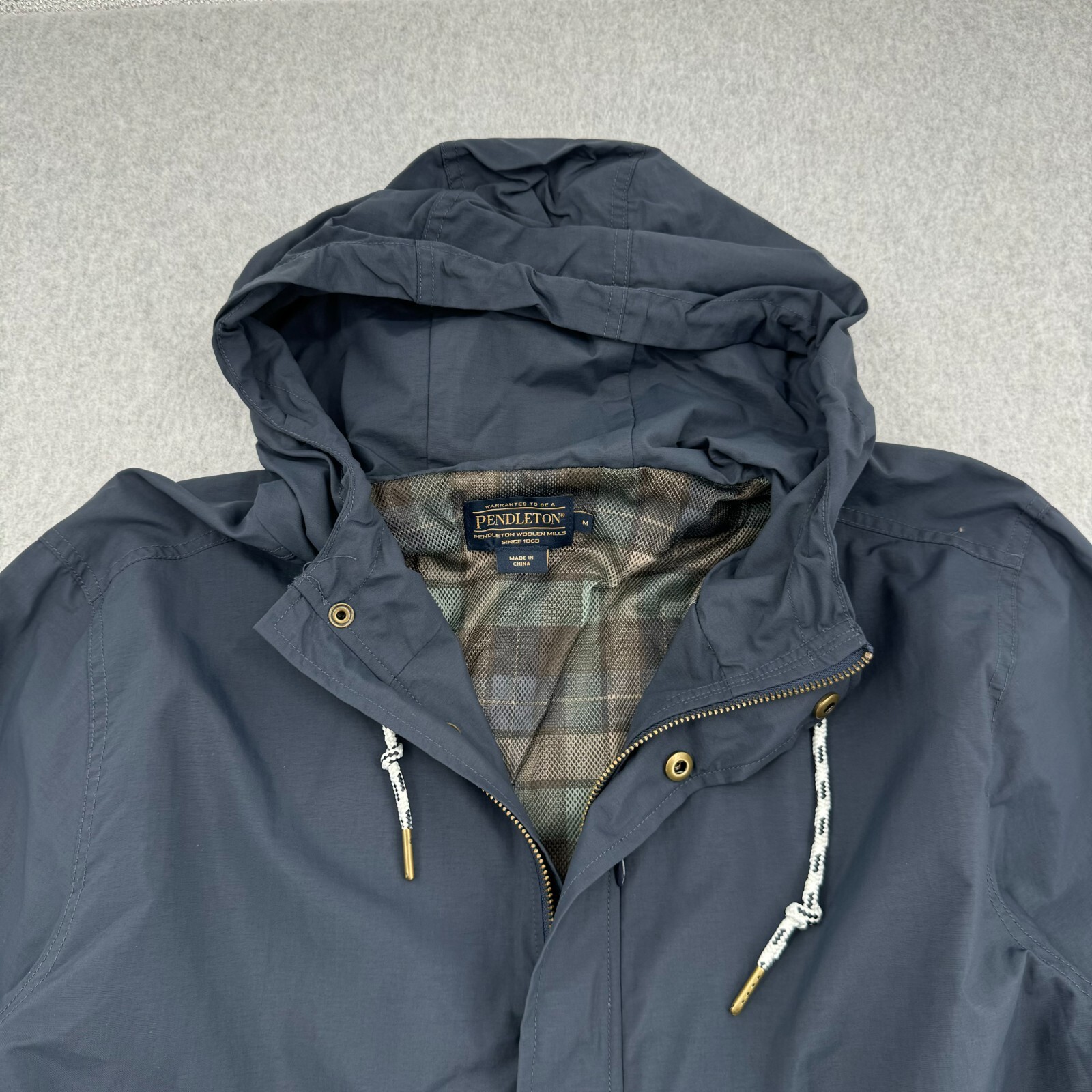 Pendleton Jacket Men’s Medium Navy Green Full Zip Button Drawstring Windbreaker