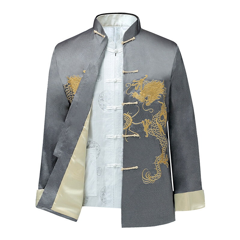 Men Traditional Chinese Tang Suit Coat Jacket Lungfu Martial Arts Uniform Dragon
