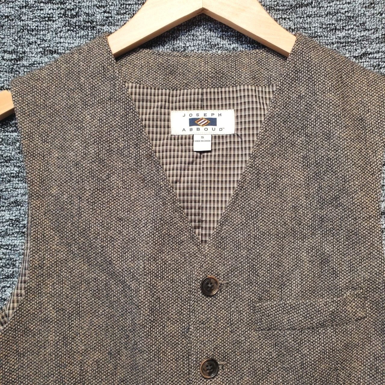 Joseph Abboud Vest Mens Small Brown Tweed V Neck Button Front Classic Formal