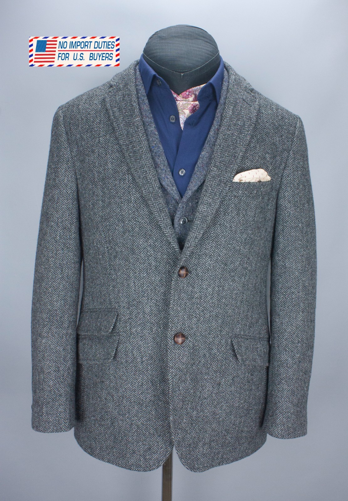 M&S Sartorial Blazer Mens 40 in Moon Tweed Charcoal Herringbone Sport Coat 102cm