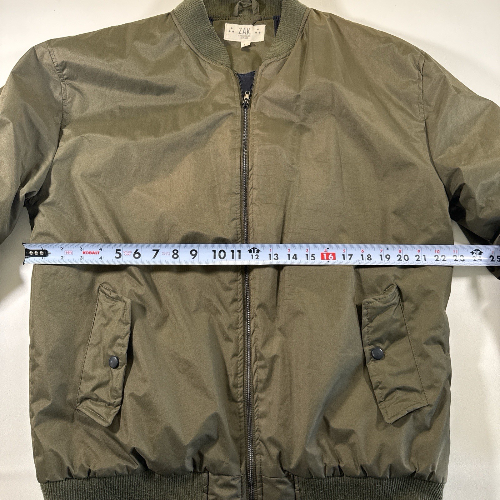 ZAK Olive Bomber Jacket Men’s L Full Zip Zipper Button Band Collar Casual