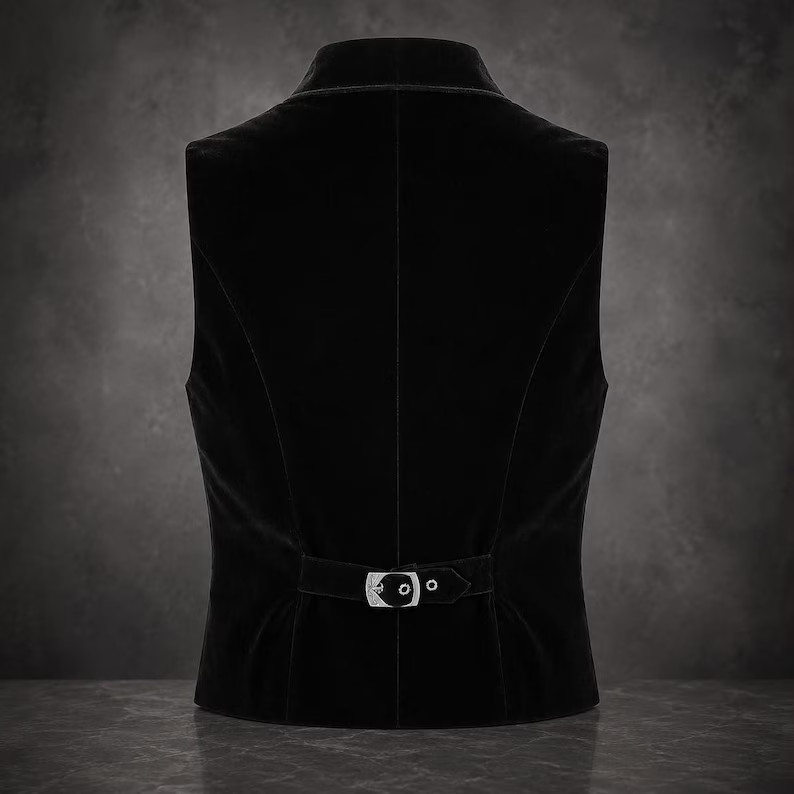 Mens Gothic Waistcoat Vest Black Velvet Embroidered Steampunk Vampire