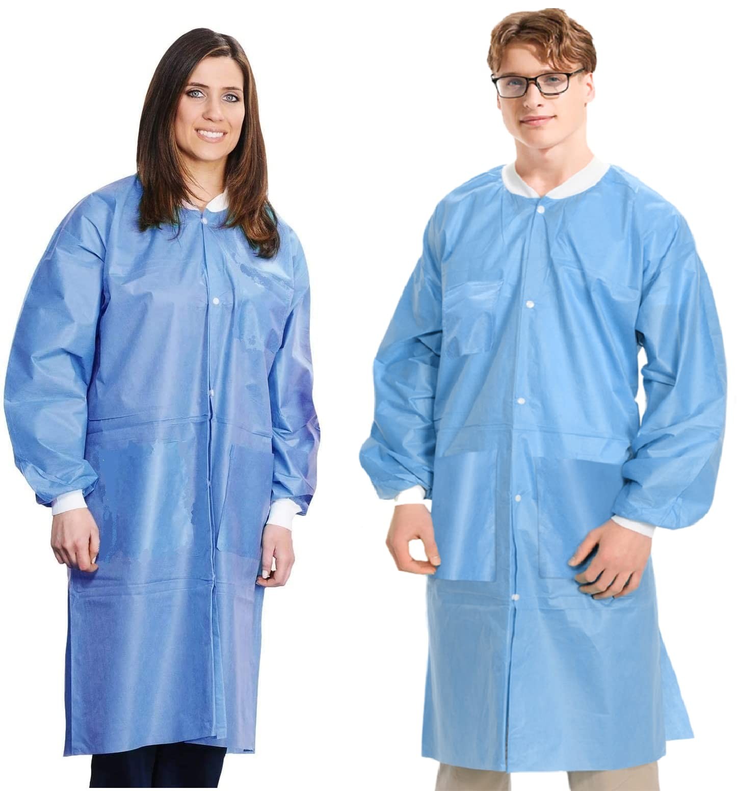 Pack of 10 Disposable Lab Coats – Blue – With 3 Pockets and Soft Knit Cuffs & Co