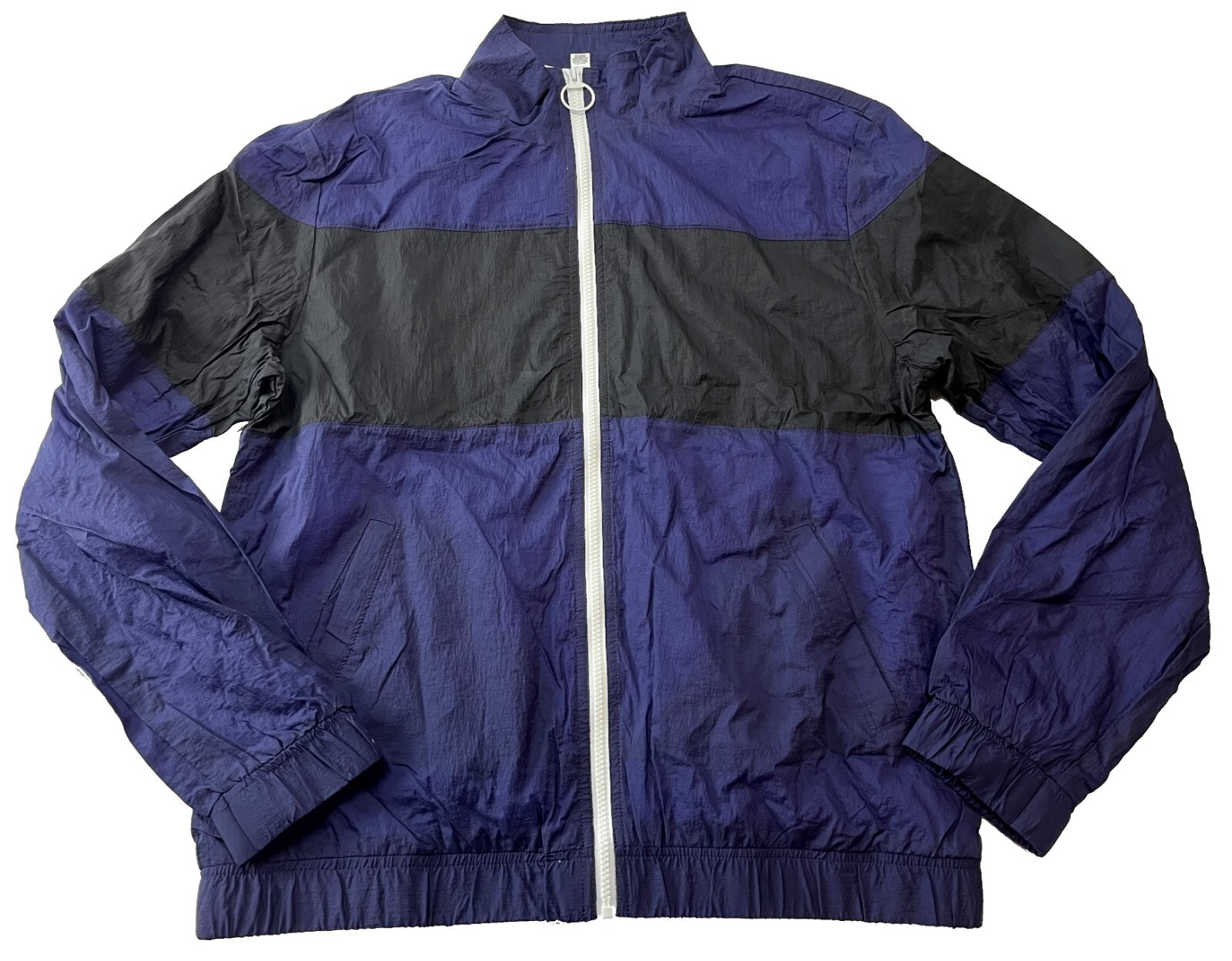 1985 Nylon Windbreaker Jacket 80’s Style Men’s Fabric Lined Track Coat Navy – XL