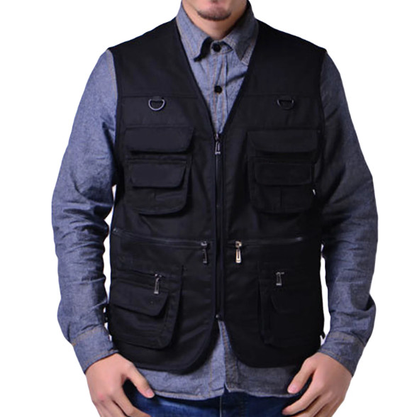 Mens Cargo Multi Pocket Utility Vest Fishing Hiking Camping Gilet Waistcoat Tops