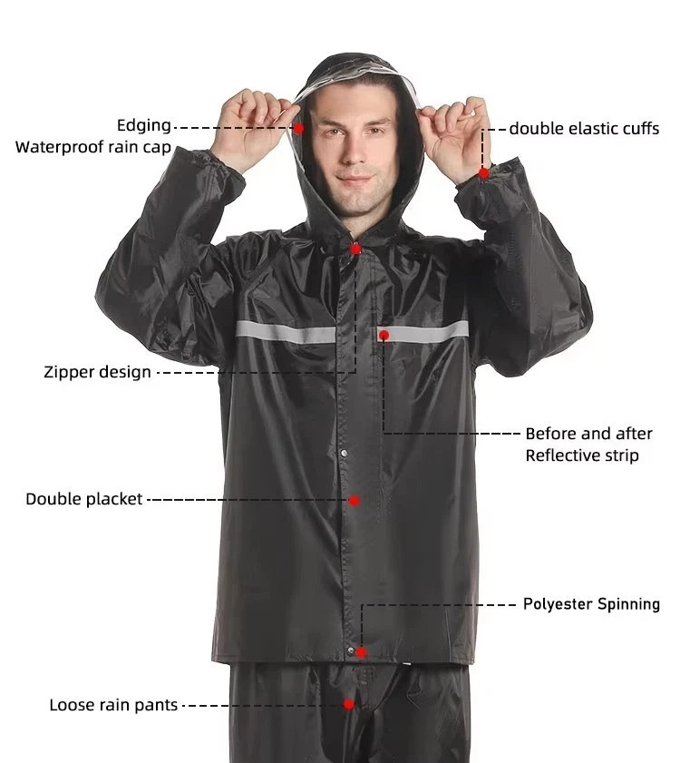 Rain Suit for Men Women Jackets Pant Gear Raincoat Waterproof motorcycle Black