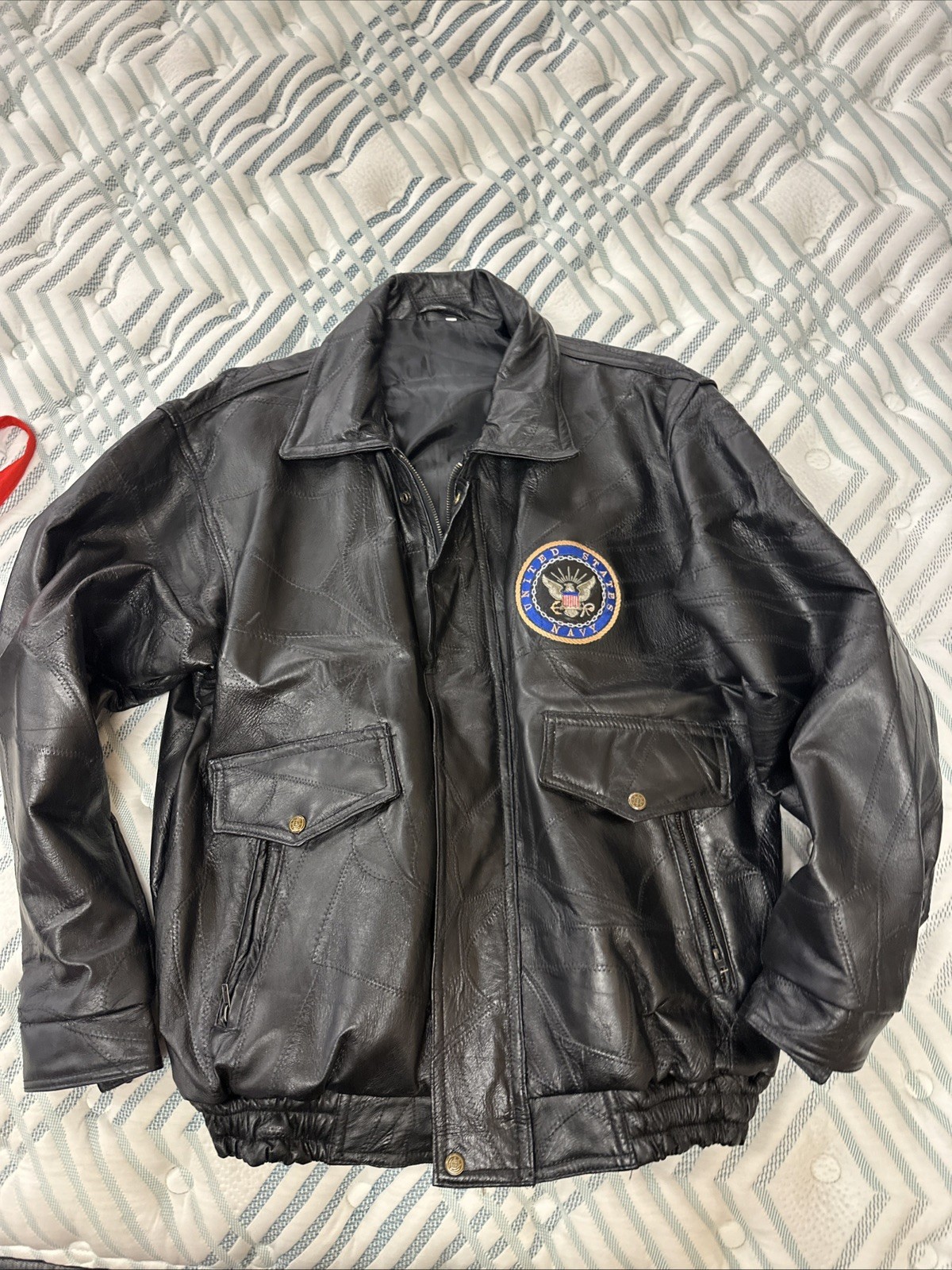 United States Navy Military Leather Jacket Size Large