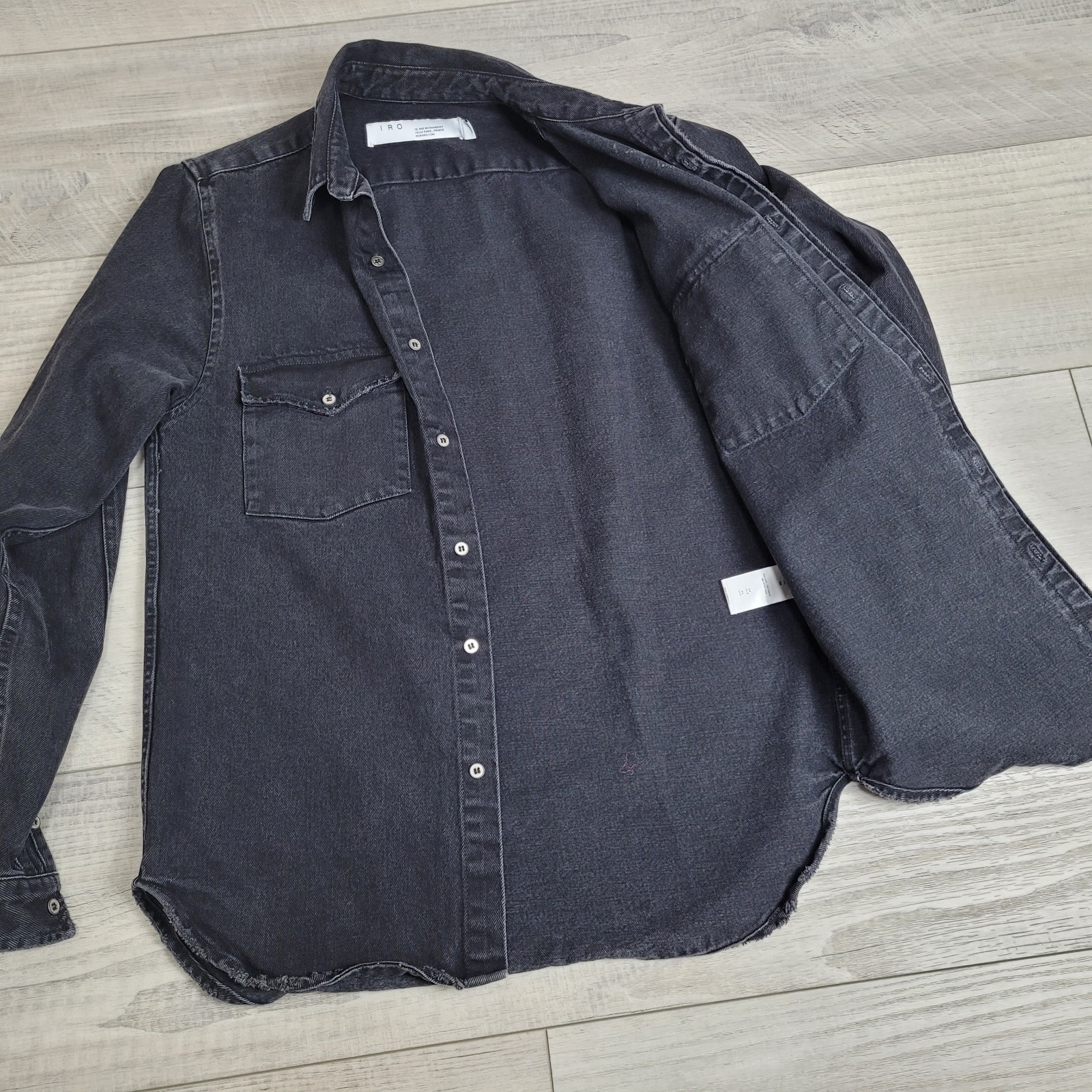 🧥IRO ROEL Shacket Men’s L Denim Shirt Jacket Overshirt Black Grunge Streetwear