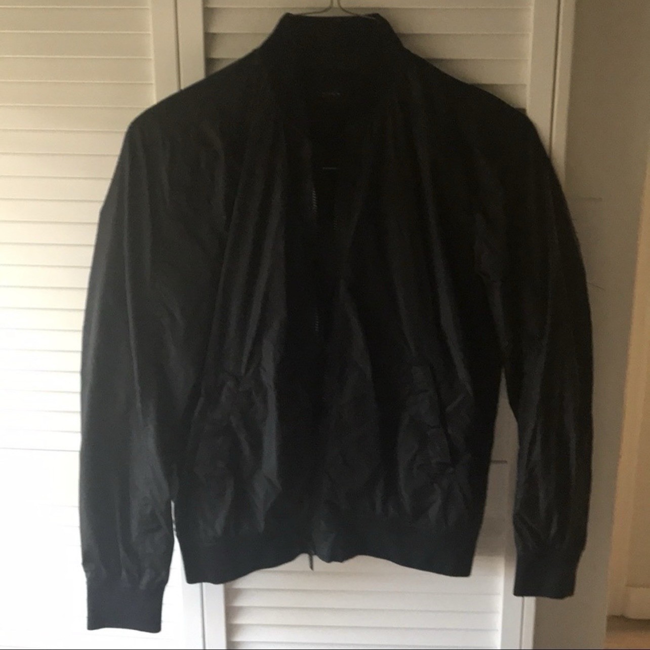 ANDEW Men’s Black Bomber Jacket Full Zip Pockets Stand-Up Collar Size M