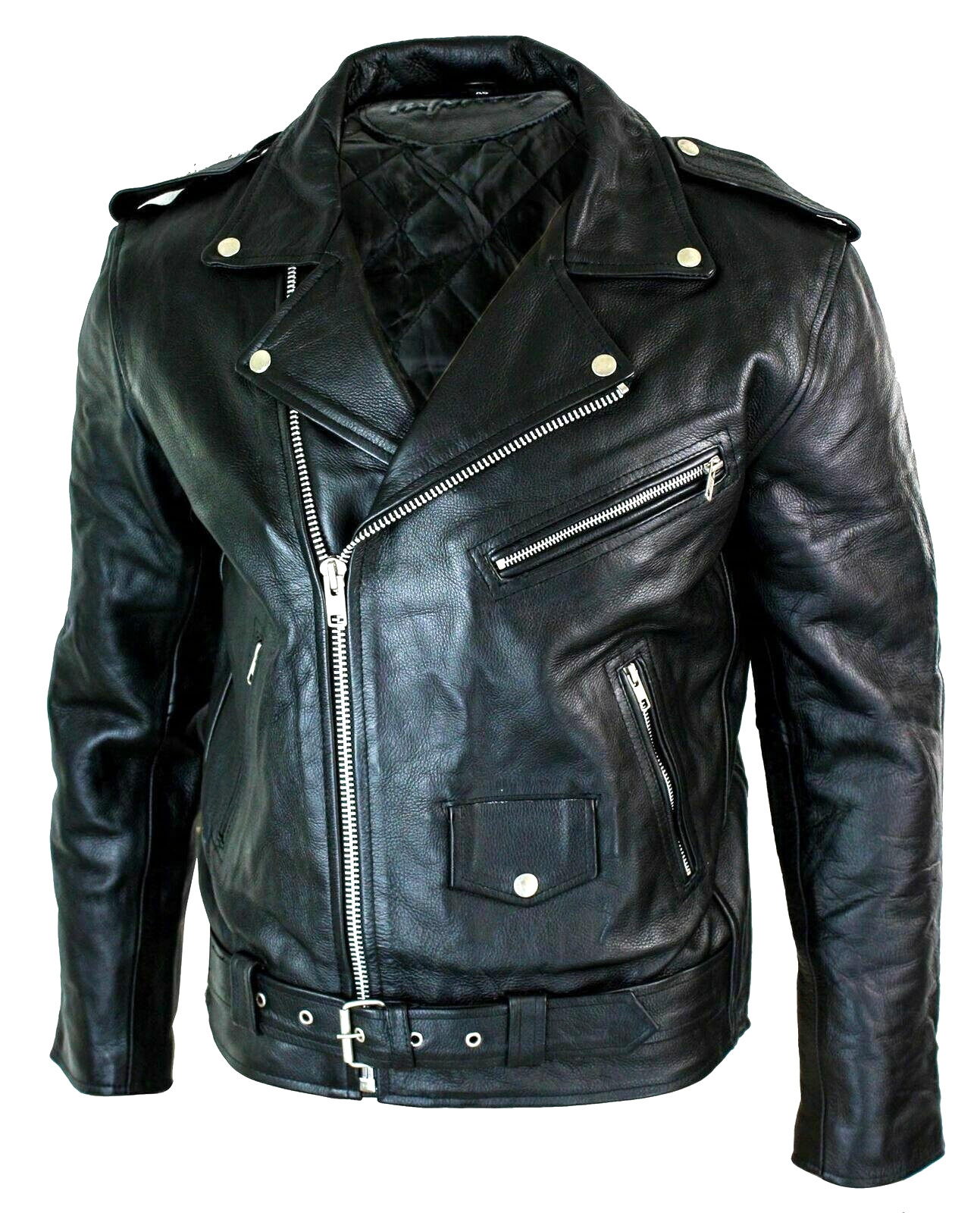 Men’s Motorcycle Leather jacket Genuine Buffalo Skin Brando Style Black Biker