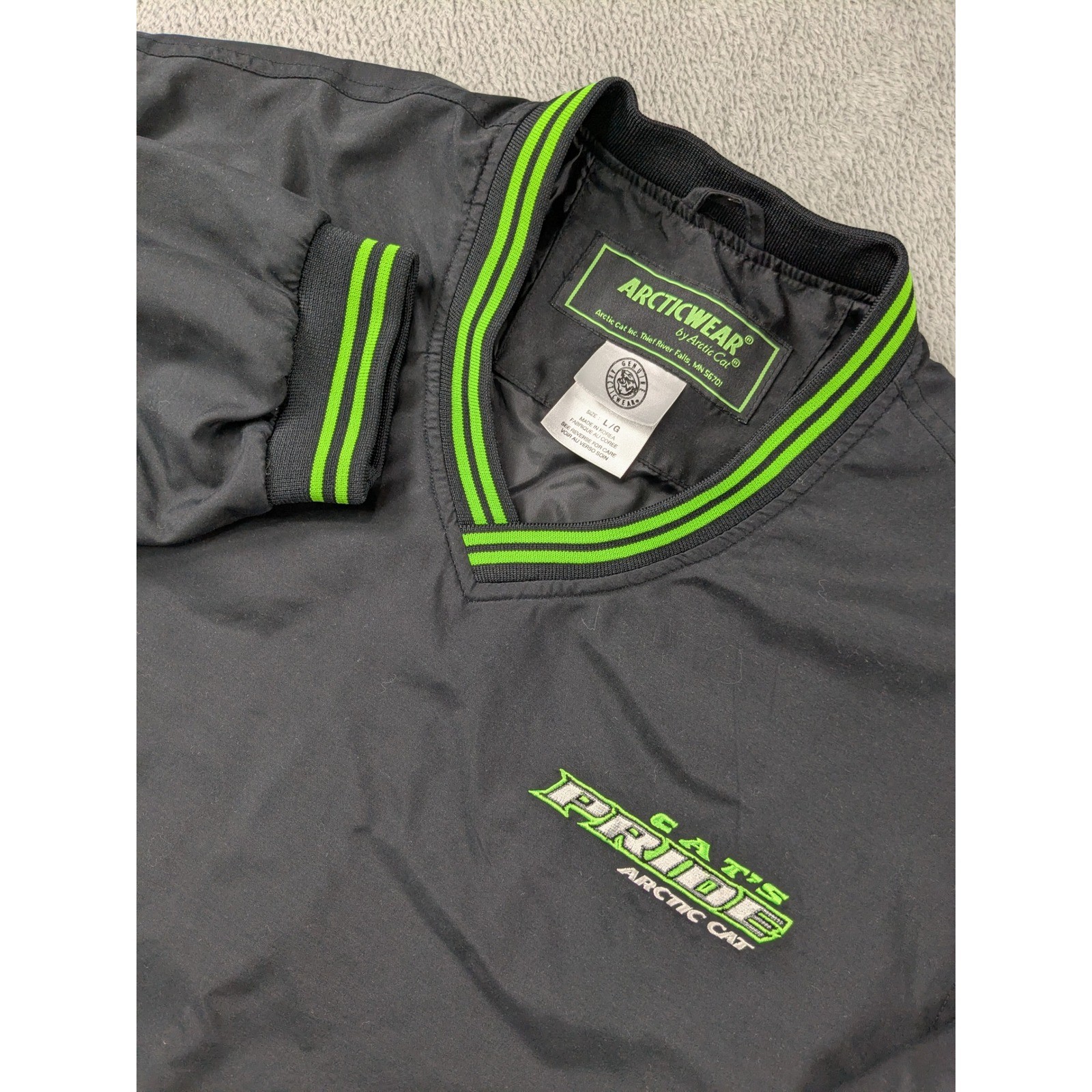 Arcticwear Arctic Cat Mens Large Black Green V-Neck Windshirt Pullover Jacket