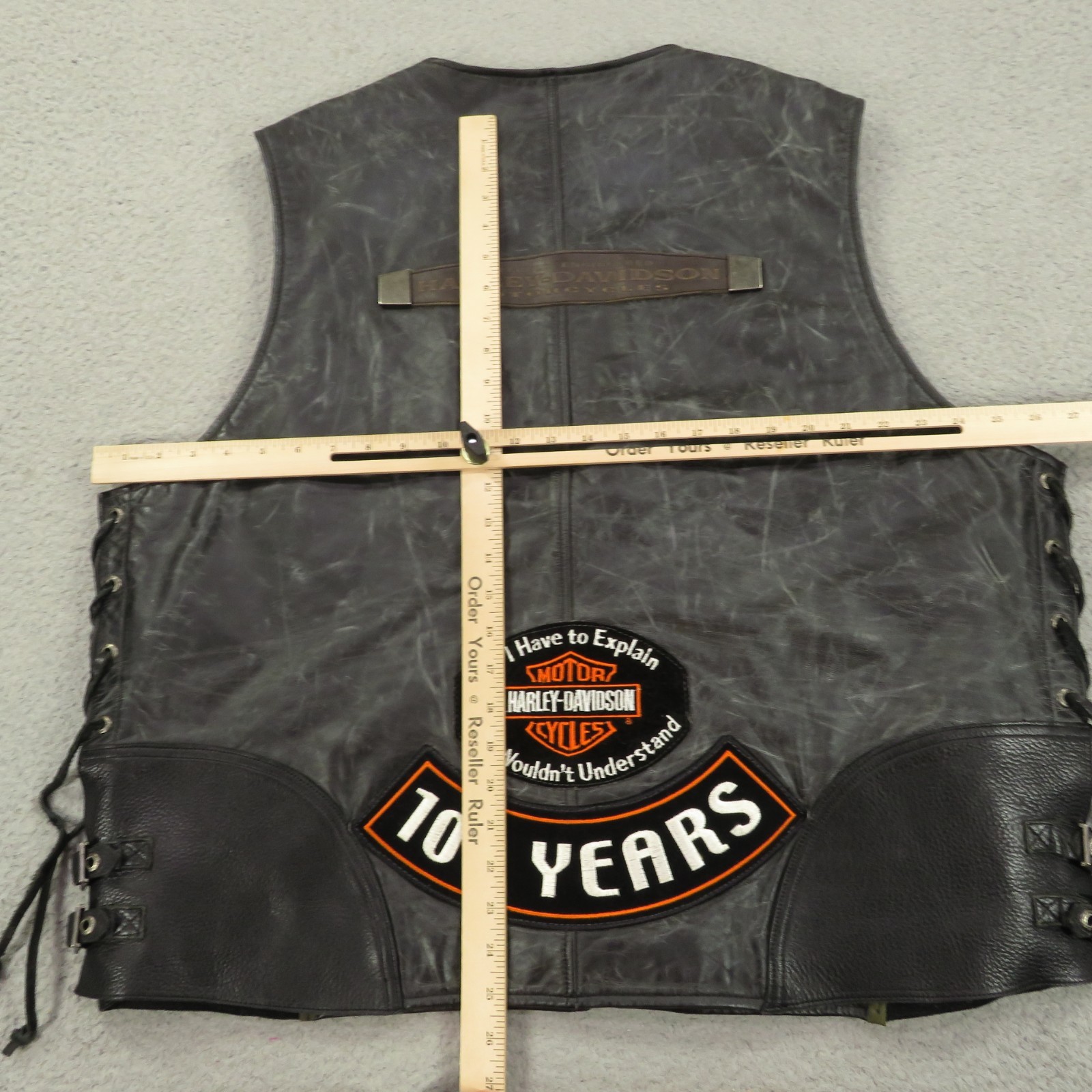 Harley Davidson Leather Vest XXL Mens Black Anniversary Patches Pins Side Laces