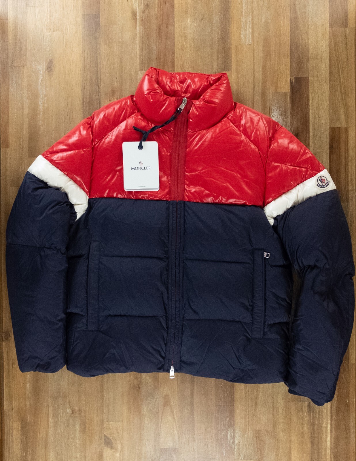 MONCLER Konic navy blue & red quilted down puffer jacket Size Medium / 2 NWT