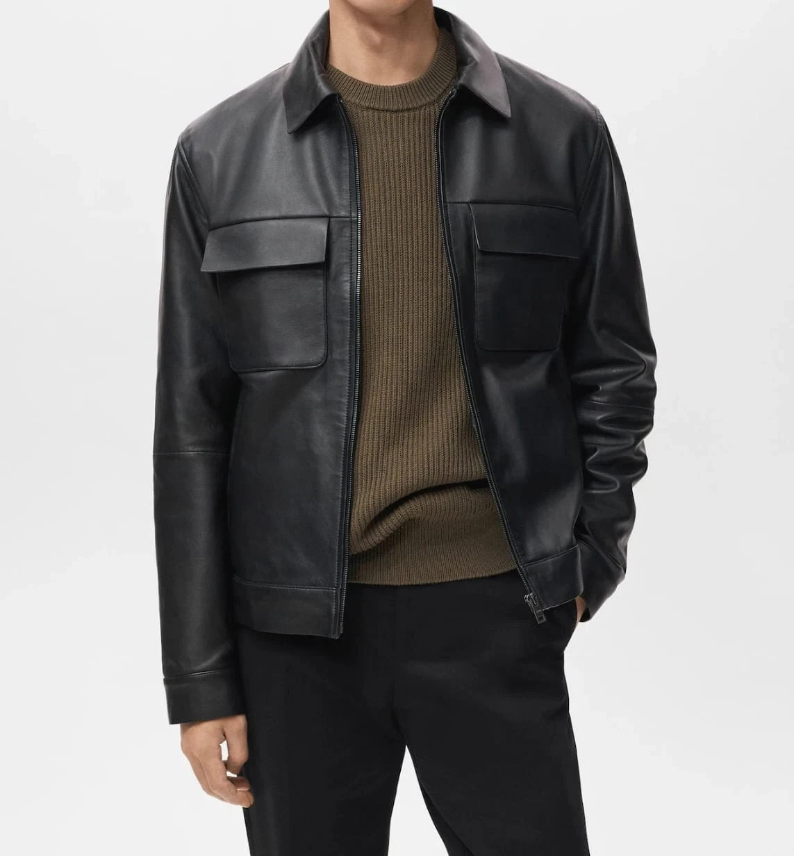 Men’s Black Genuine Lambskin Leather Jacket Handmade Bomber Style Coat