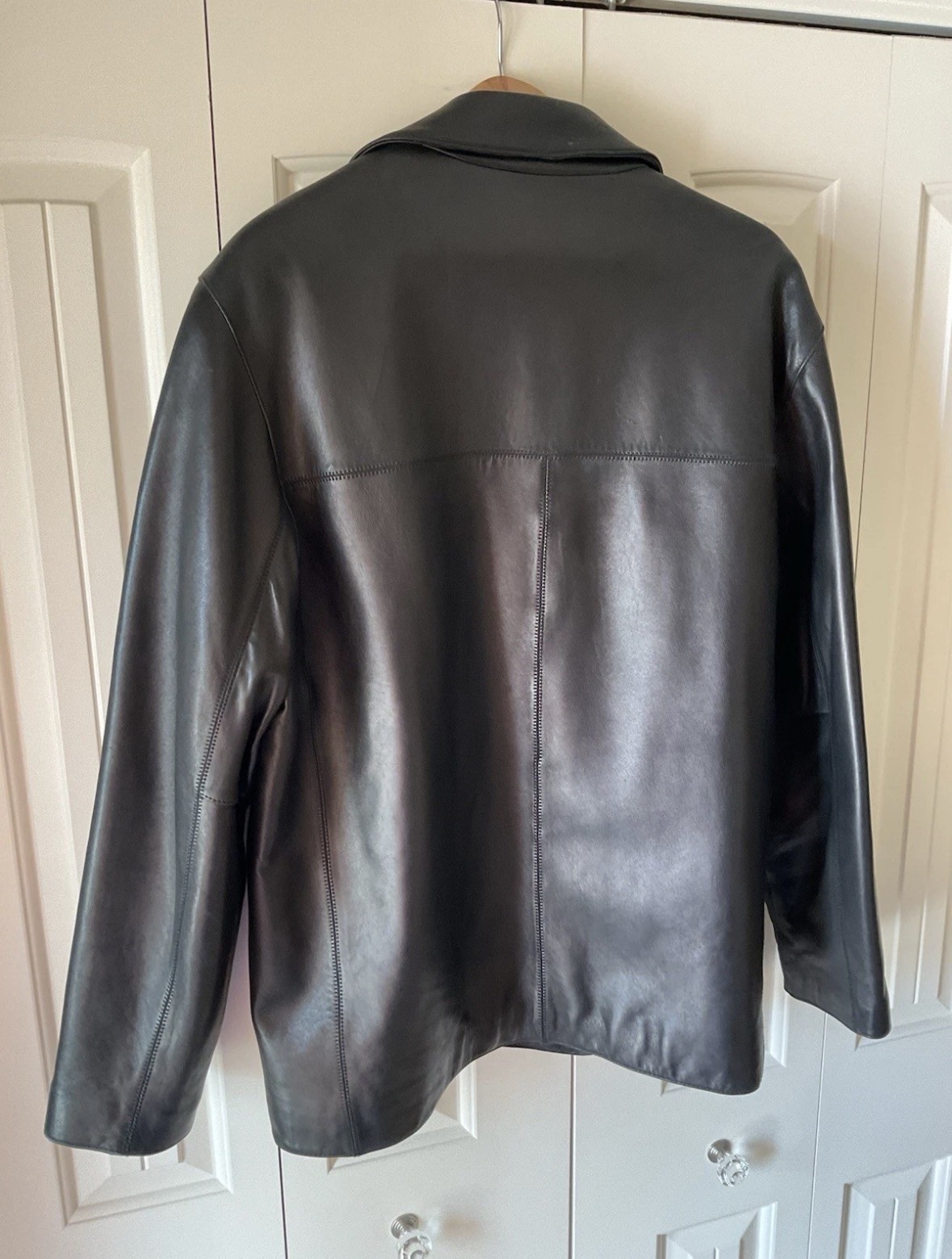 Marc New York Men’s Black Leather Full Zip Jacket XL Short Spread Collar