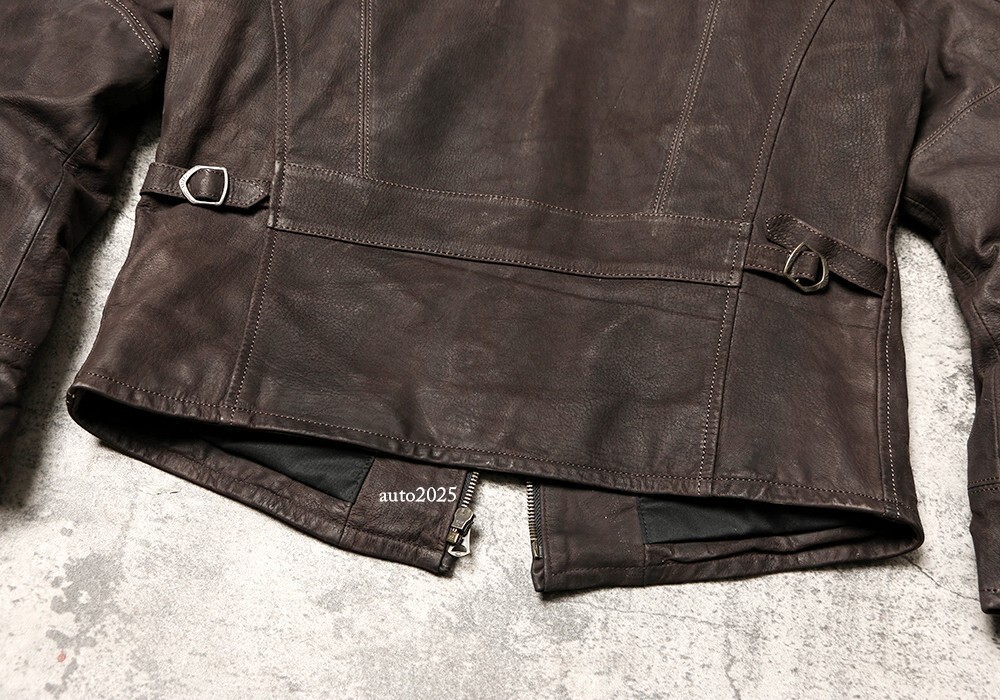 Mens Vintage Style Washed Distressed Nubuck Goatskin Leather Jacket Matte Casual