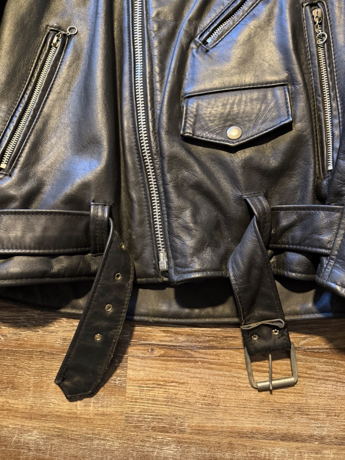 Vintage Park V Leather Motorcycle Jacket Fringe Size 42 Biker Made In USA