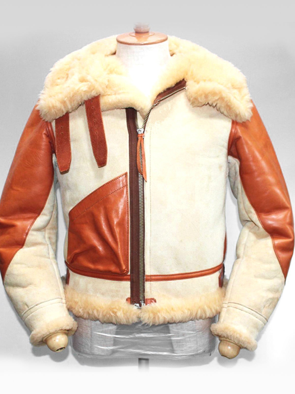 Men’s Off White B3 RAF Genuine Sheepskin Shearling Aviator Bomber Jacket