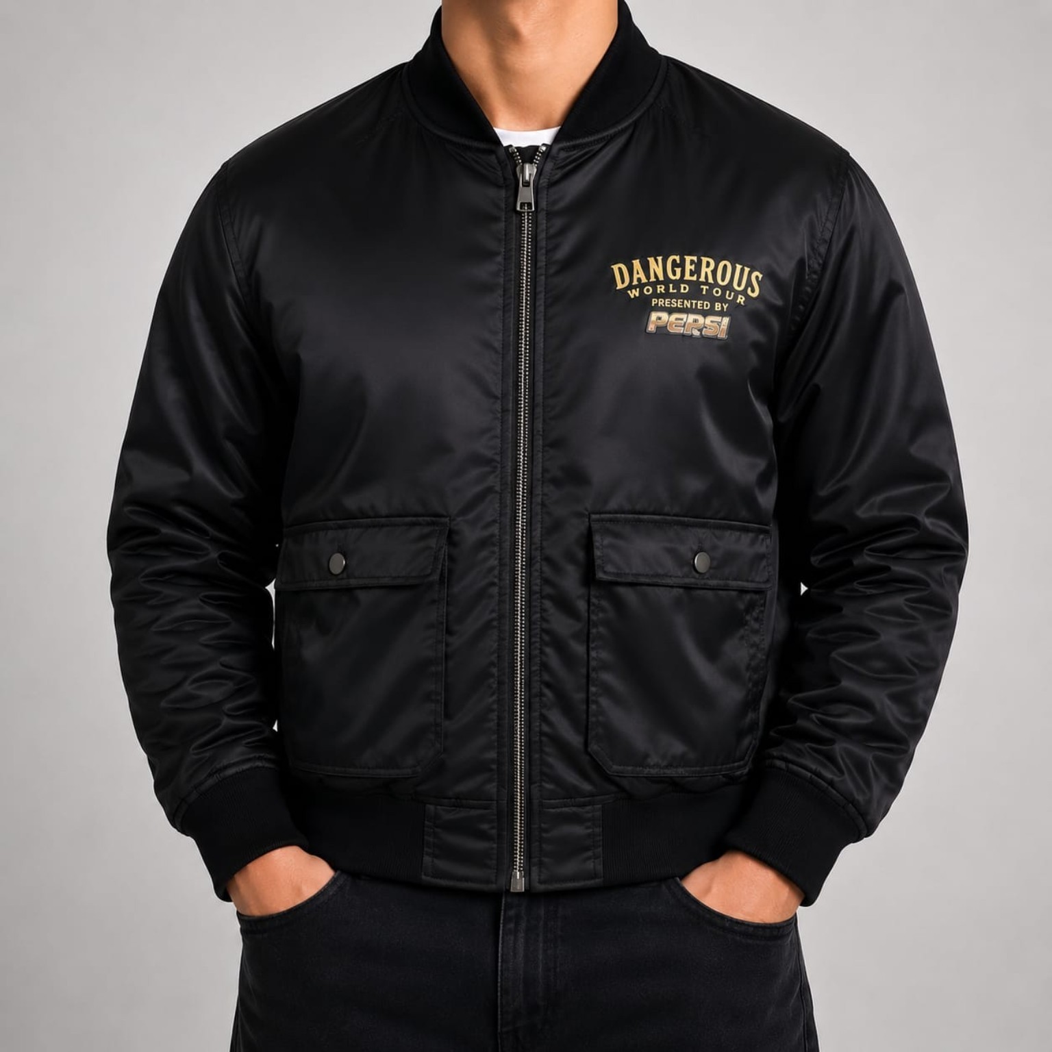 Michael Jackson Dangerous Tour Satin Bomber Jacket Pepsi Vintage Varsity Jacket.