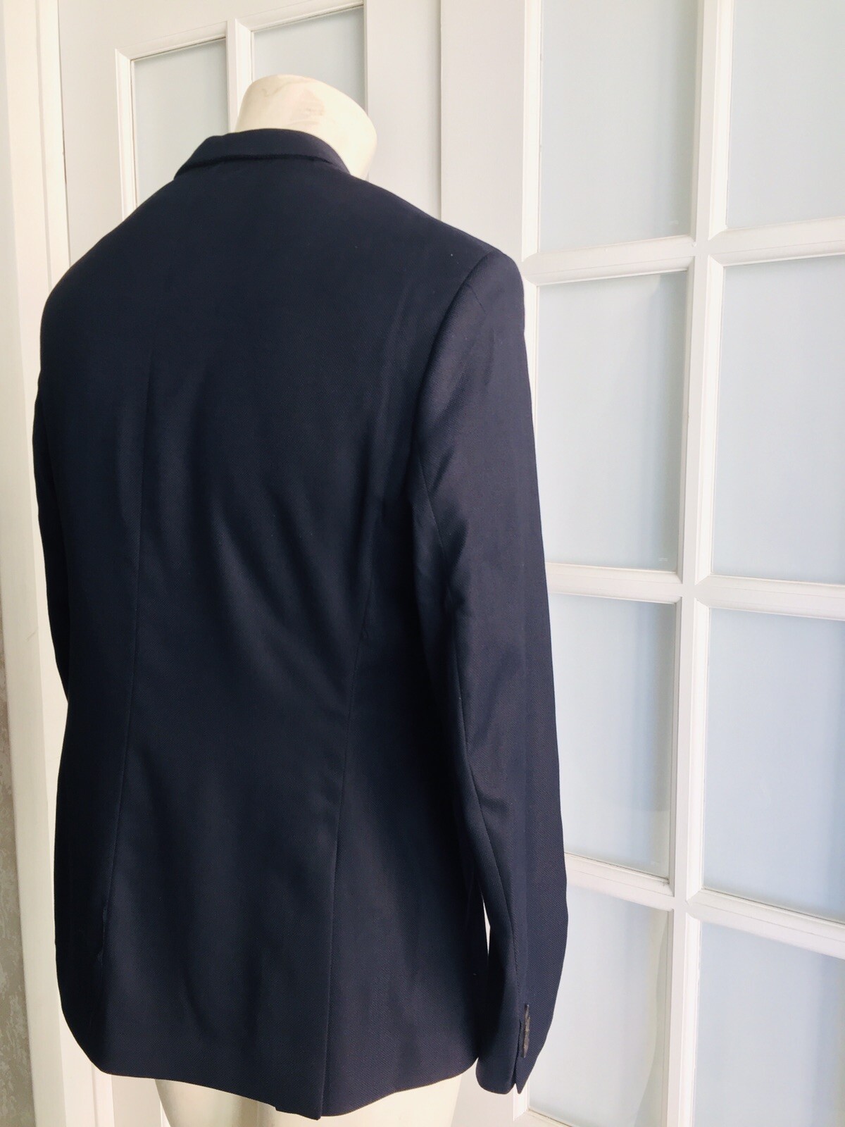 ZARA MAN NAVY TEXTURED BLAZER SUIT Lapel Collar Size 42 Long Sleeve O121