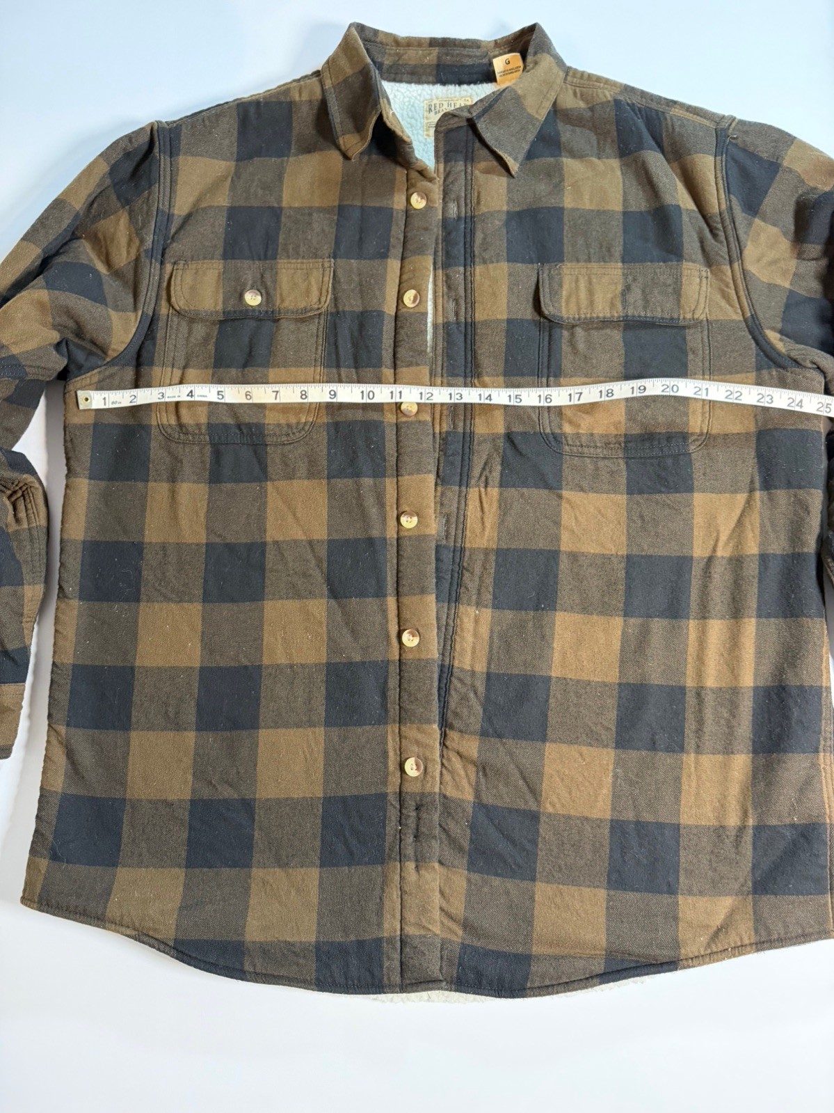 RedHead Mens Brown Black Buffalo Plaid Sherpa Lined Flannel Shirt Jacket Large