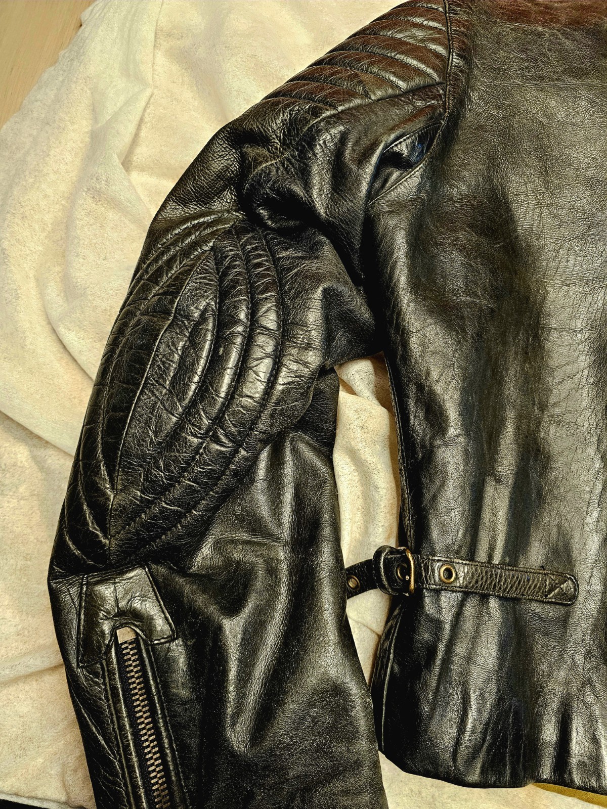 Giorgio Armani, 90s Black Leather Biker Size Large Patina Vintage