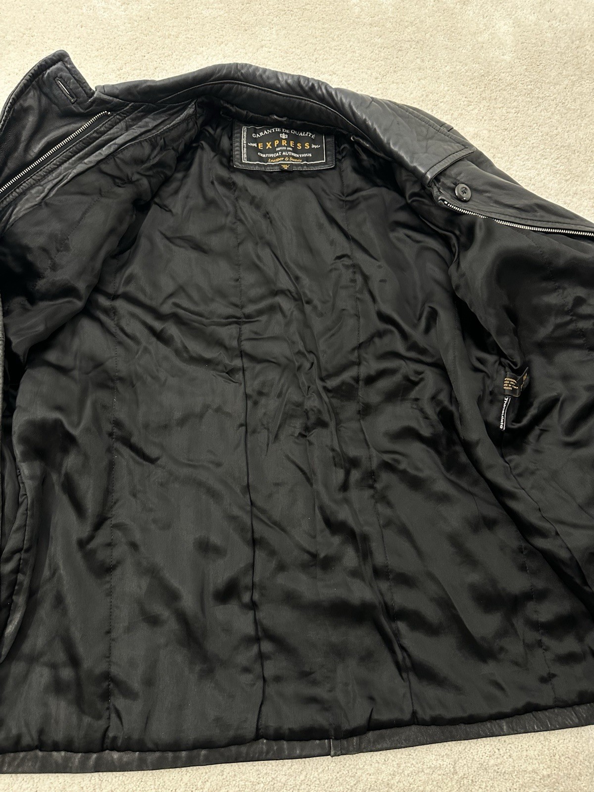 Vtg Express Leather Trench Coat Jacket M Black Belted Genuine Leather Thinsulate